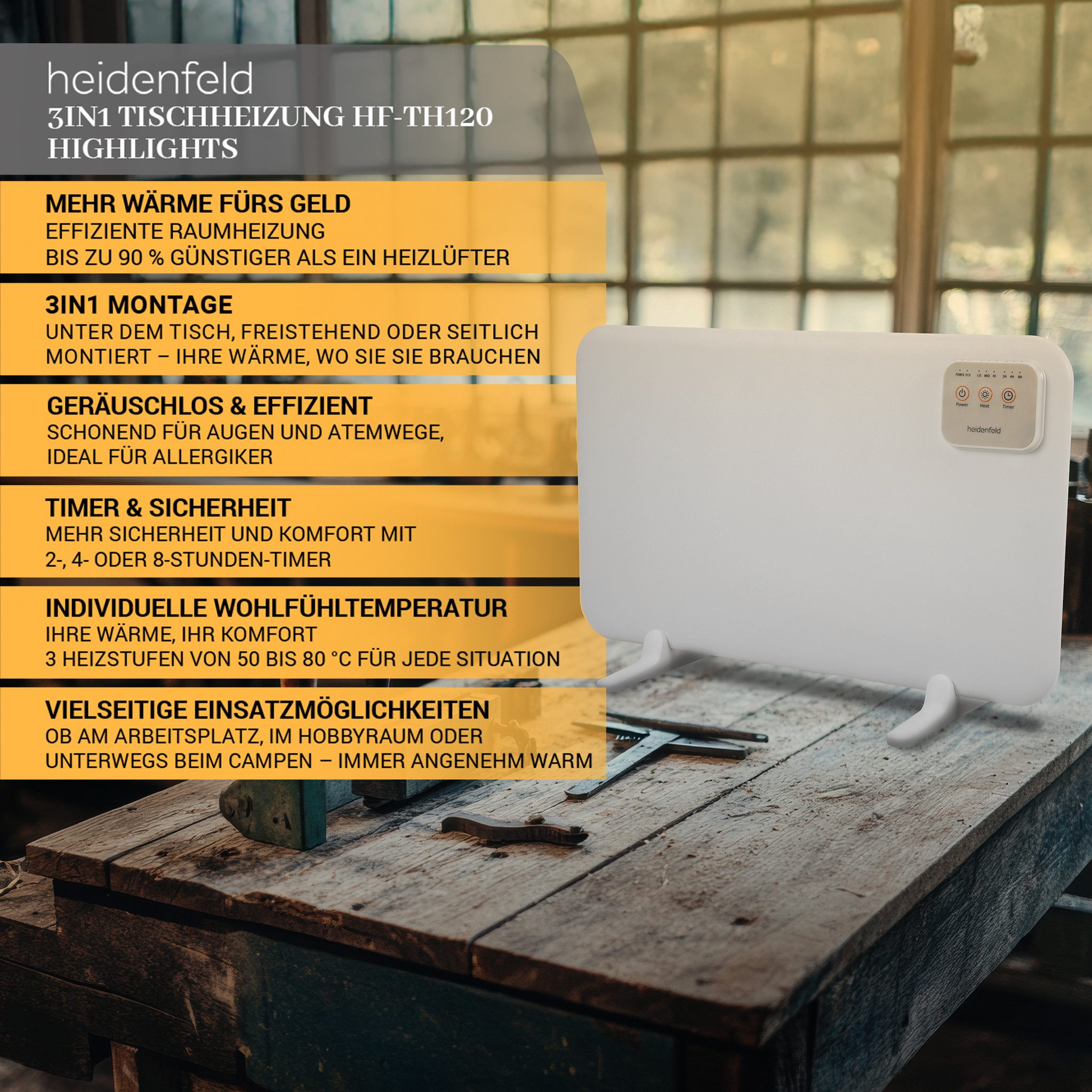 Heidenfeld Heizgerät 3in1 Tischheizung HF-TH120, Abschaltautomatik günstig online kaufen