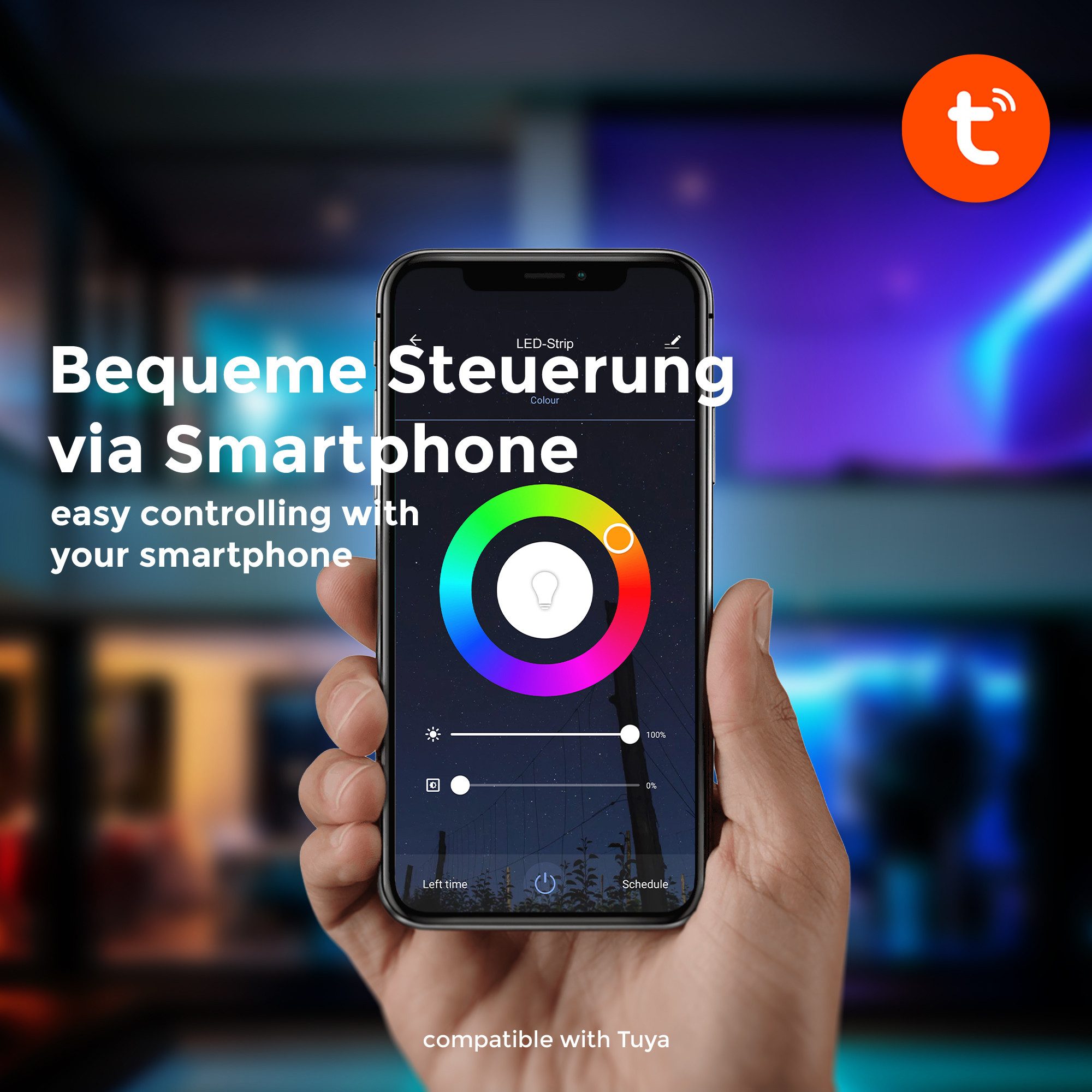 B.K.Licht LED Stripe Wifi RGBIC LED Strip, 5 m, mit App Steuerung, 150-flammig, Lichtleiste, mit Musiksensor, smartes LED Band, Selbstklebend – Bild 4 von 5