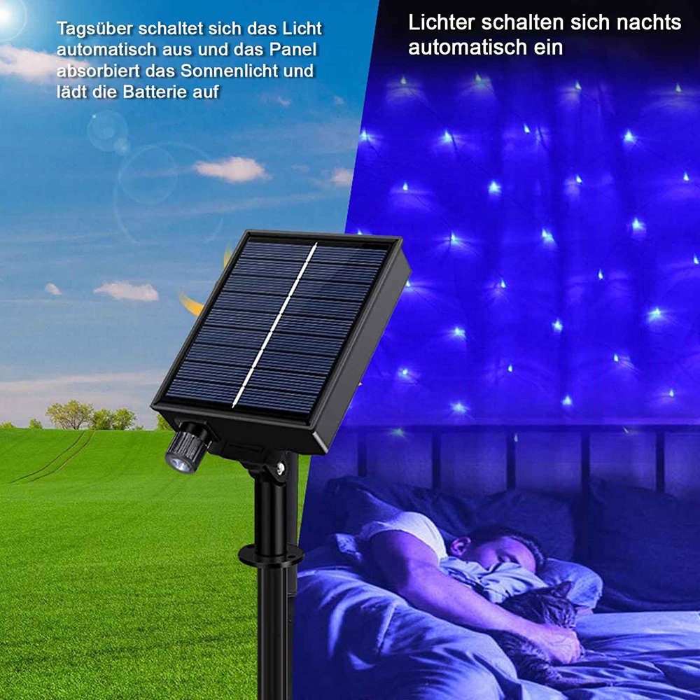 String Weiß, / wasserdicht, dimmbare, Light, LED Multicolor, Fernbedienung 3x2M, Solarleuchte 1.5x1.5M mit Modi, Weiß, LED Sunicol Solar Blau, 8 Warmes