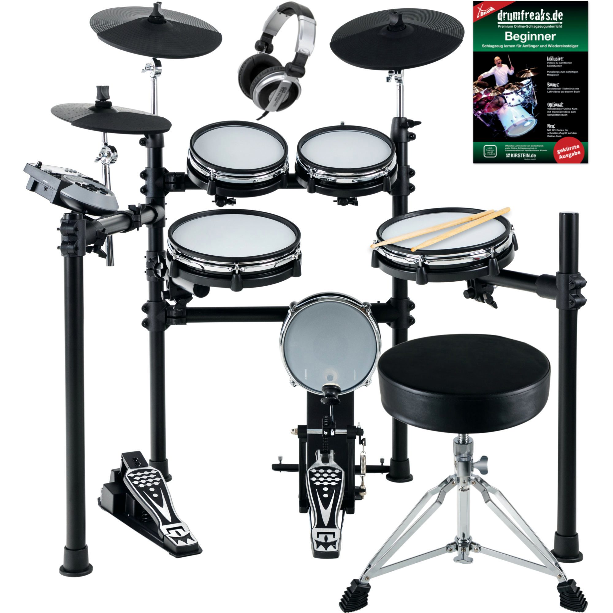 XDrum E-Drum DD-530 E-Drum mit Mesh Heads inkl. Hocker Set, 13-St., USB MIDI, 45 Drumkits, 400 Sounds und Lernmodus