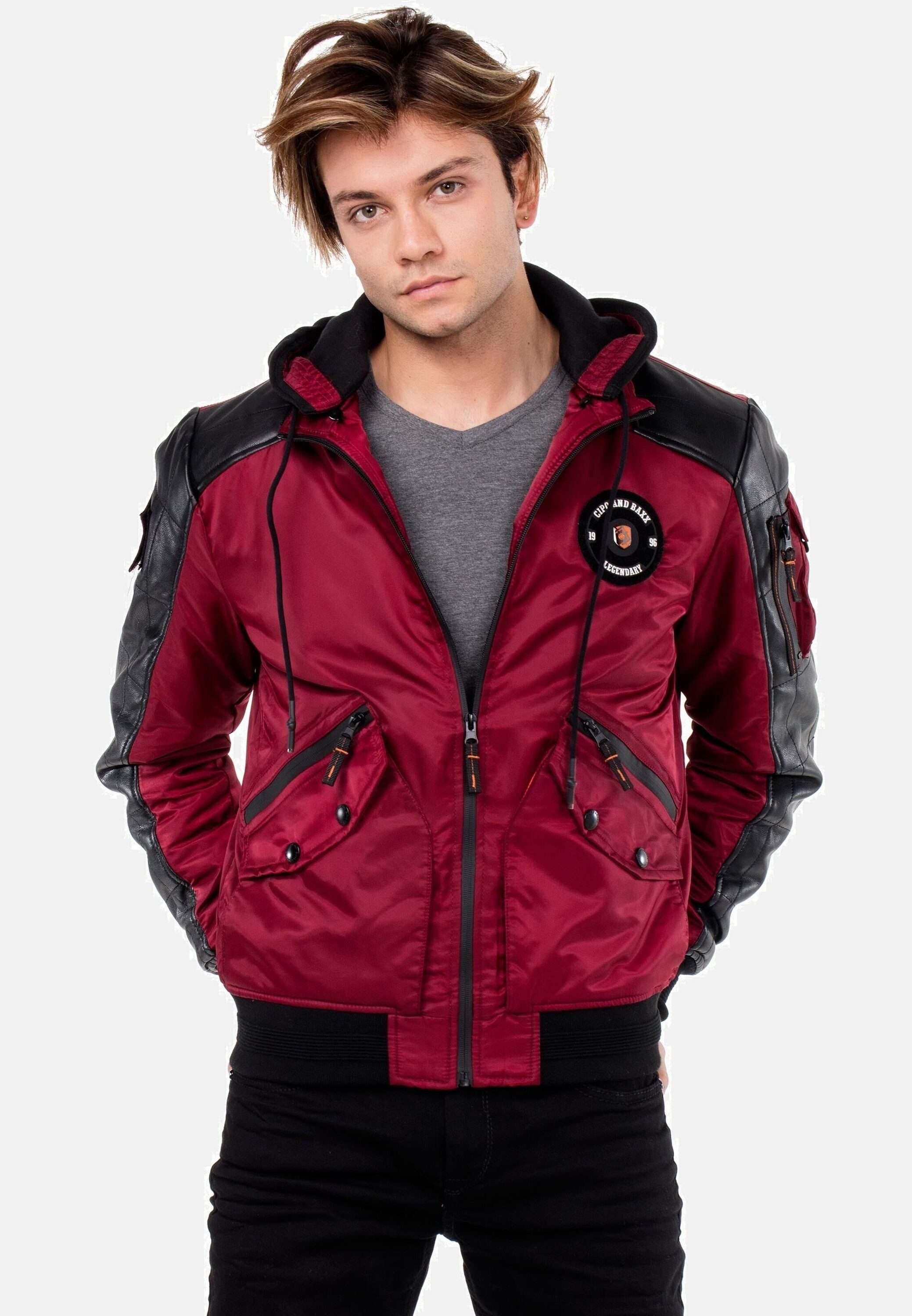 Cipo & Baxx Bomberjacke Jacke mit abnehmbarer Kapuze, CM-134