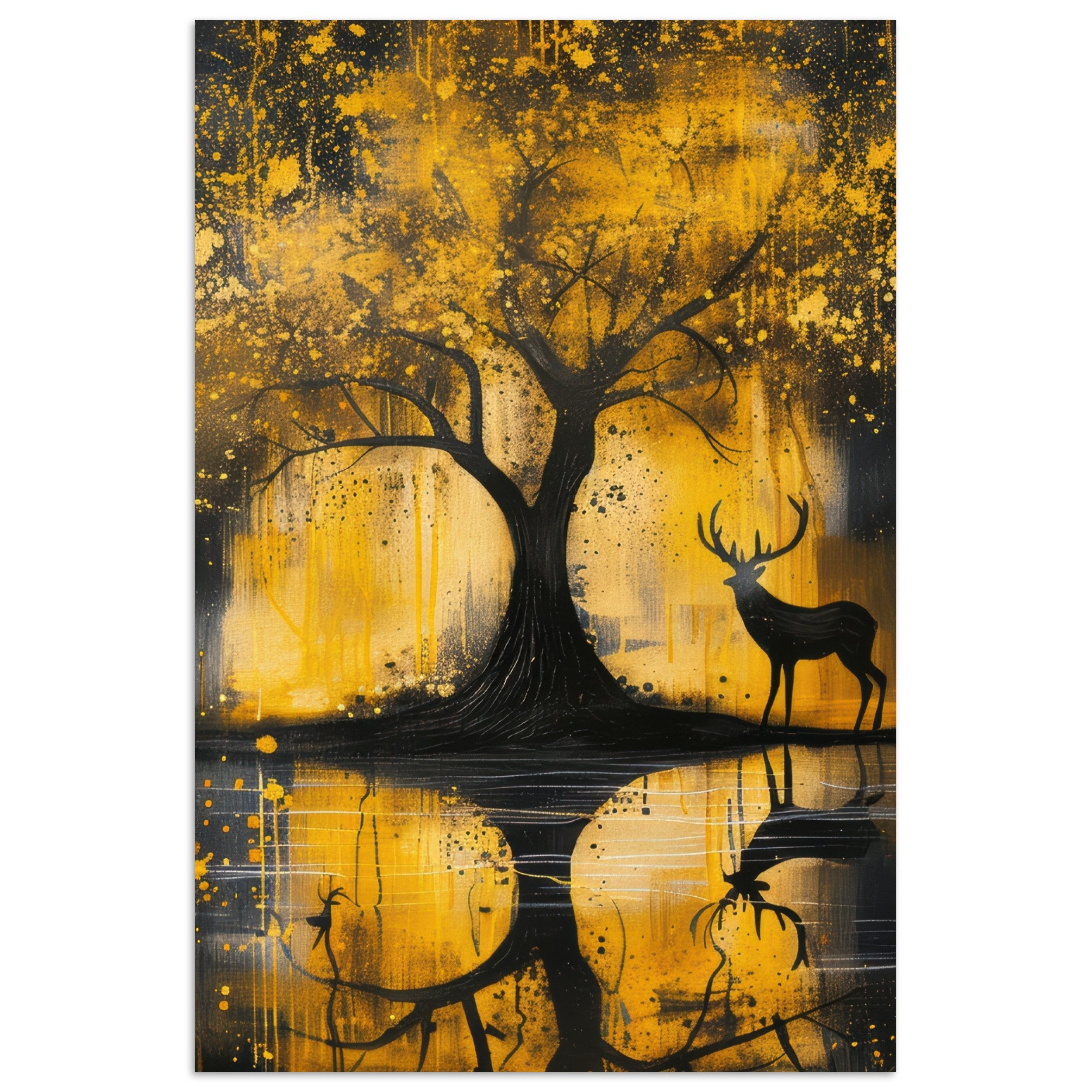MuchoWow Poster Baum - Lackierung - Hirsch - Natur - Gold, (1 St), Poster ohne Rahmen, Wandbild, Wandposter, 20x30 cm