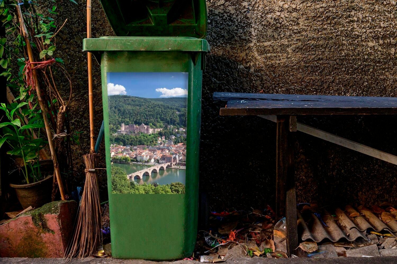 Abfalbehälter Heidelberg - Container, - Mülleimer-aufkleber, Fluss Schloss Sticker, Wandsticker Mülltonne, MuchoWow St), (1