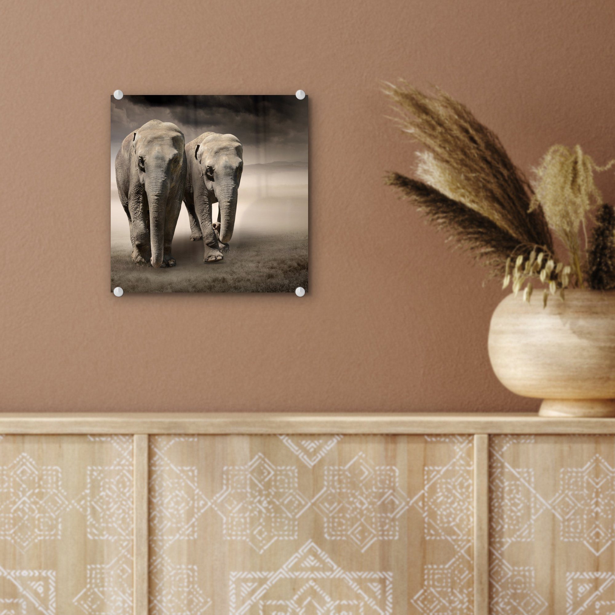 MuchoWow Acrylglasbild Elefant - Glasbilder auf - auf Wandbild Wanddekoration - Ehepaar St), - (1 Foto Bilder Glas Glas Berg, 
