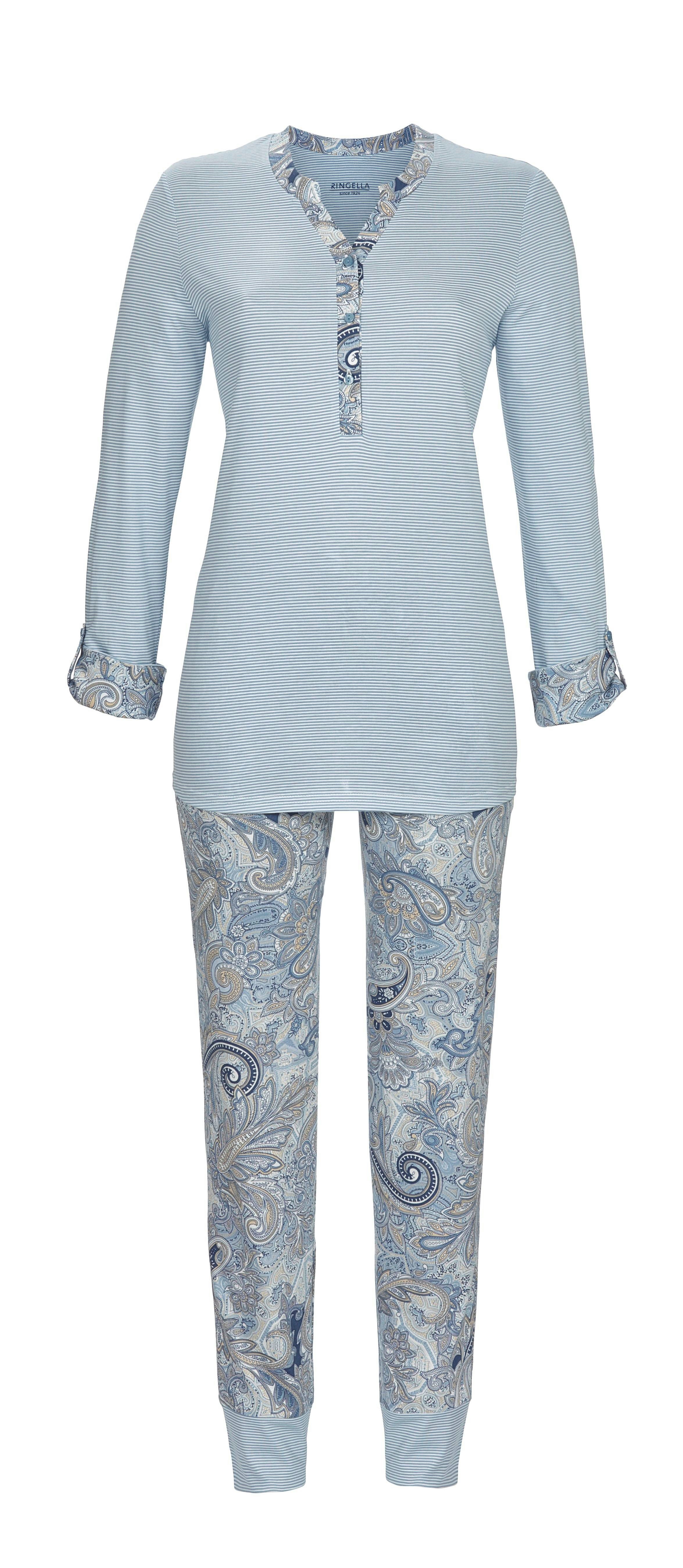 Ringella Pyjama - Schlafanzug im Mustermix, mit Knopfleiste und Krempelarm günstig online kaufen