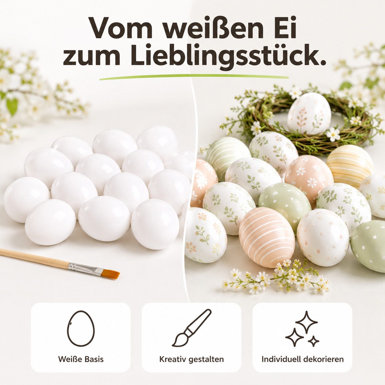 HaushaltO Osterei 50 weiße Plastikeier, 6 cm, zum Basteln und Bemalen für Ostern (Set, 50 St., 50er Set) – Bild 5 von 5