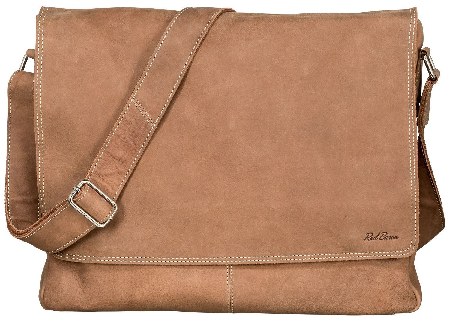 Red Baron Umhängetasche Leder Schulterriemen Braun RB-WB-005-05, Leder, Überschlagsfach, Innenfächer, Außenfach mit Reißverschluss