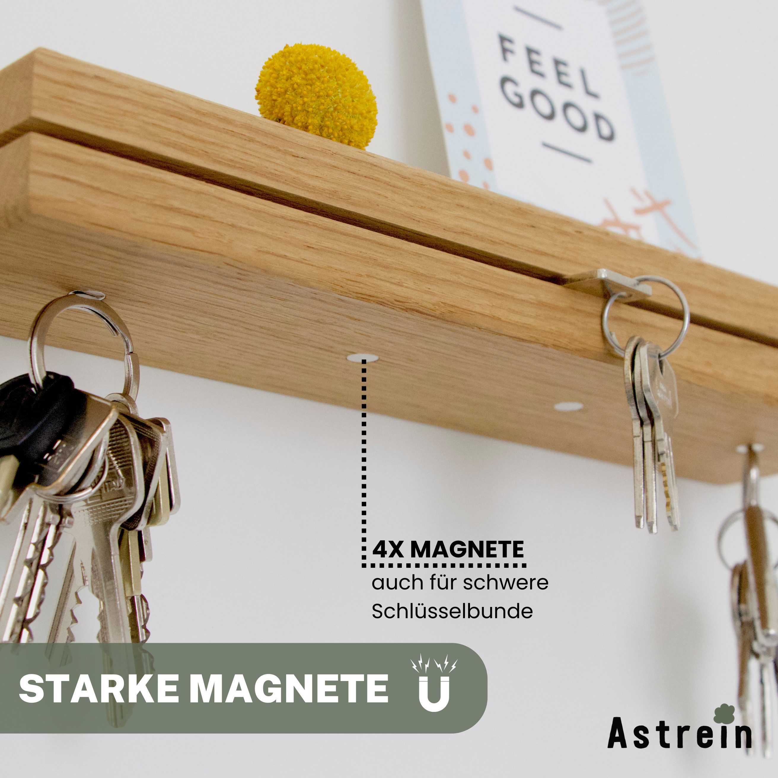 Astrein Schlüsselbrett, Schlüsselbrett aus Holz, Magnetisches Schlüsselbrett Eiche