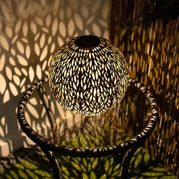 Globo LED Gartenleuchte, LED-Leuchtmittel fest verbaut, Warmweiß, LED SOLAR Außen Steck Leuchte Kugel rost Garten Muster Design