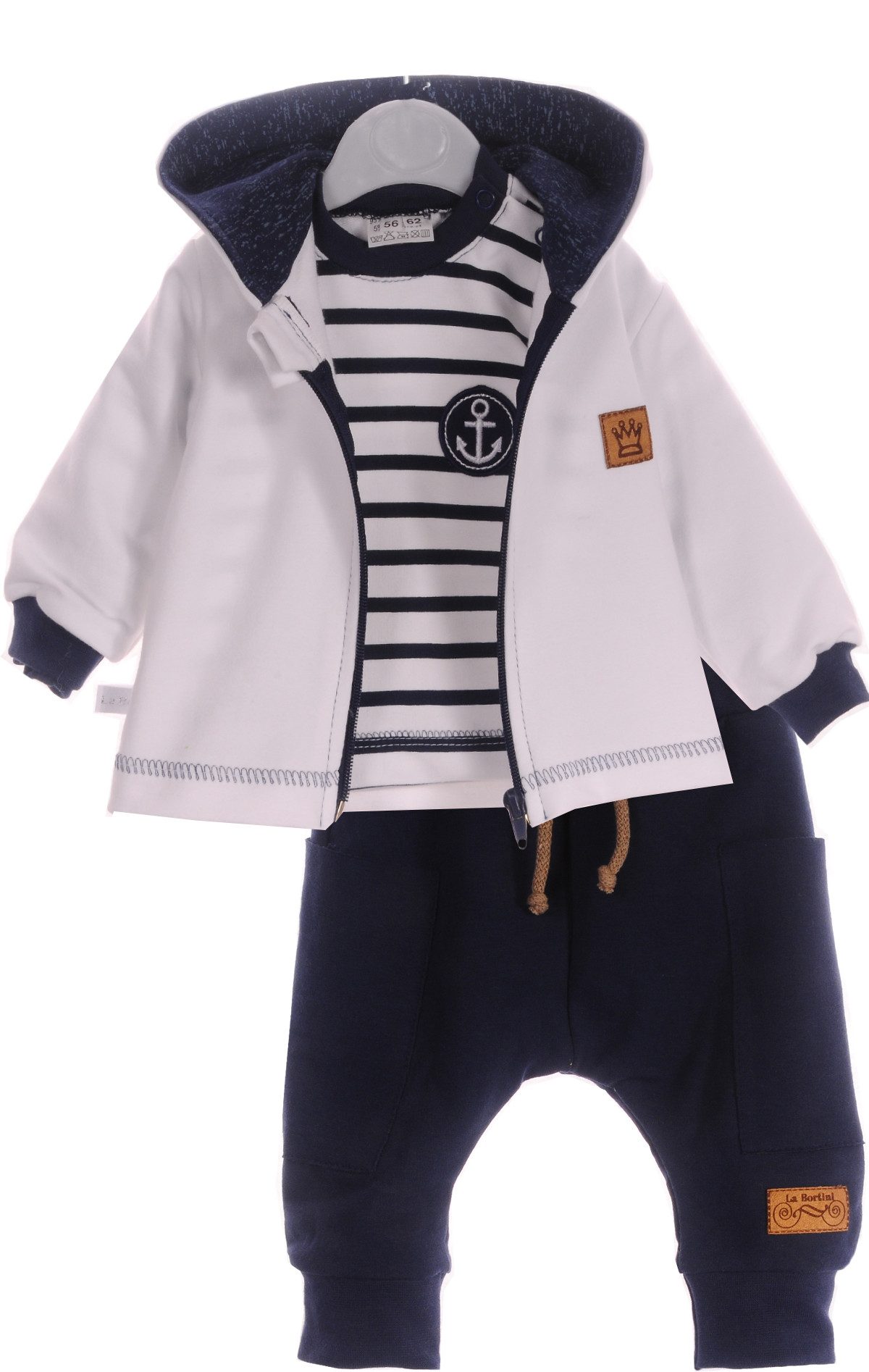 La Bortini Langarmshirt & Hose Kapuzenjacke Shirt und Hose Baby und Kinder Anzug 3Tlg elastisch, gestreift, 50 56 62 68 74 80 86 92 98