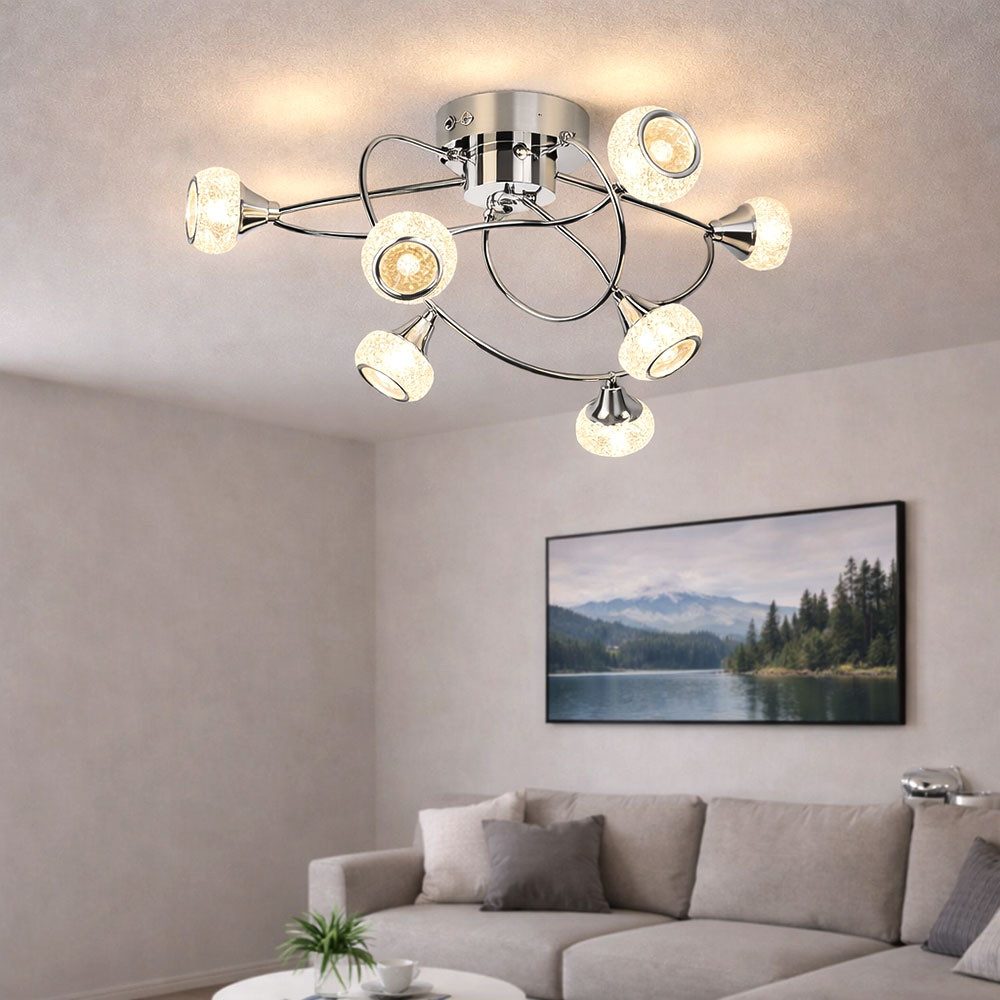 WOFI Deckenleuchte, Leuchtmittel nicht inklusive, Deckenlampe silber Deckenleuchte 6 Flammig geschwungen