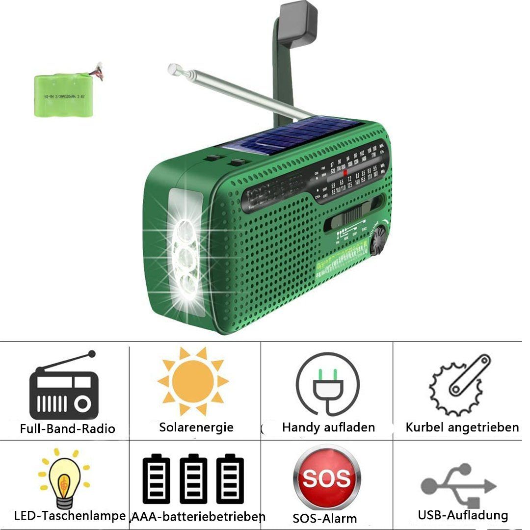 Balai Tragbares Notfallsolar- Handkurbelradio grün Dynamo AM/FM/Radio drehen mit LED-Licht Handy-Ladegerät 