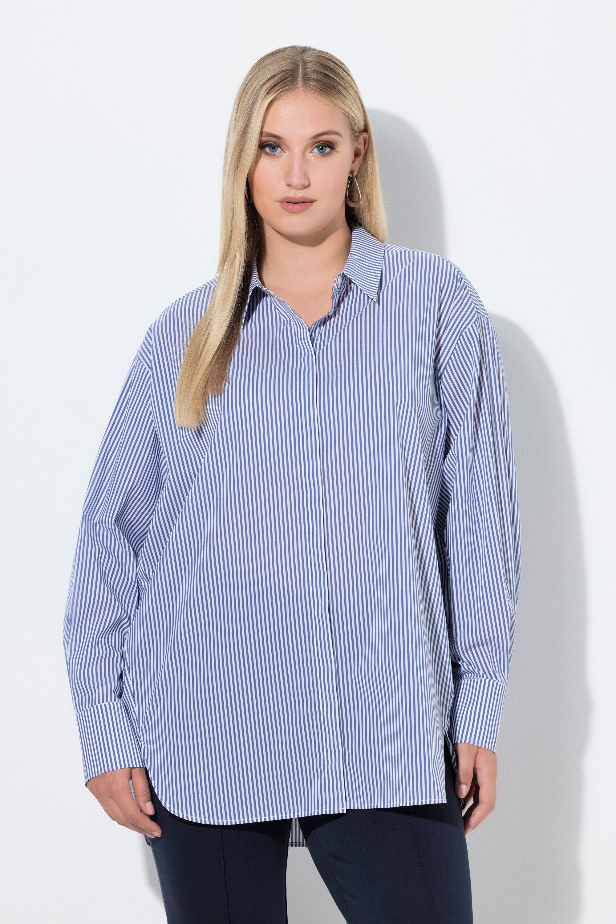Ulla Popken Hemdbluse Bluse Streifen Oversized Hemdkragen Langarm günstig online kaufen