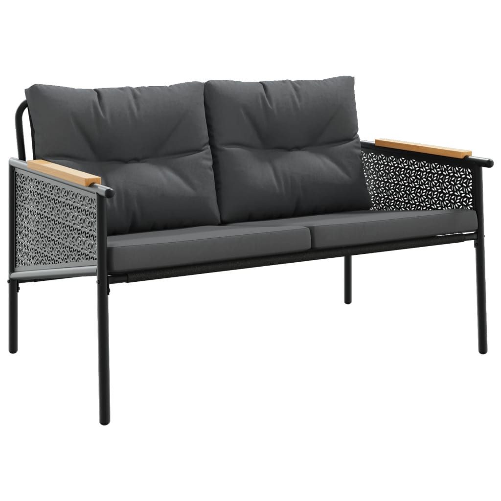 vidaXL Gartenbank, Gartenbank mit Kissen 116 cm Schwarz Stahl