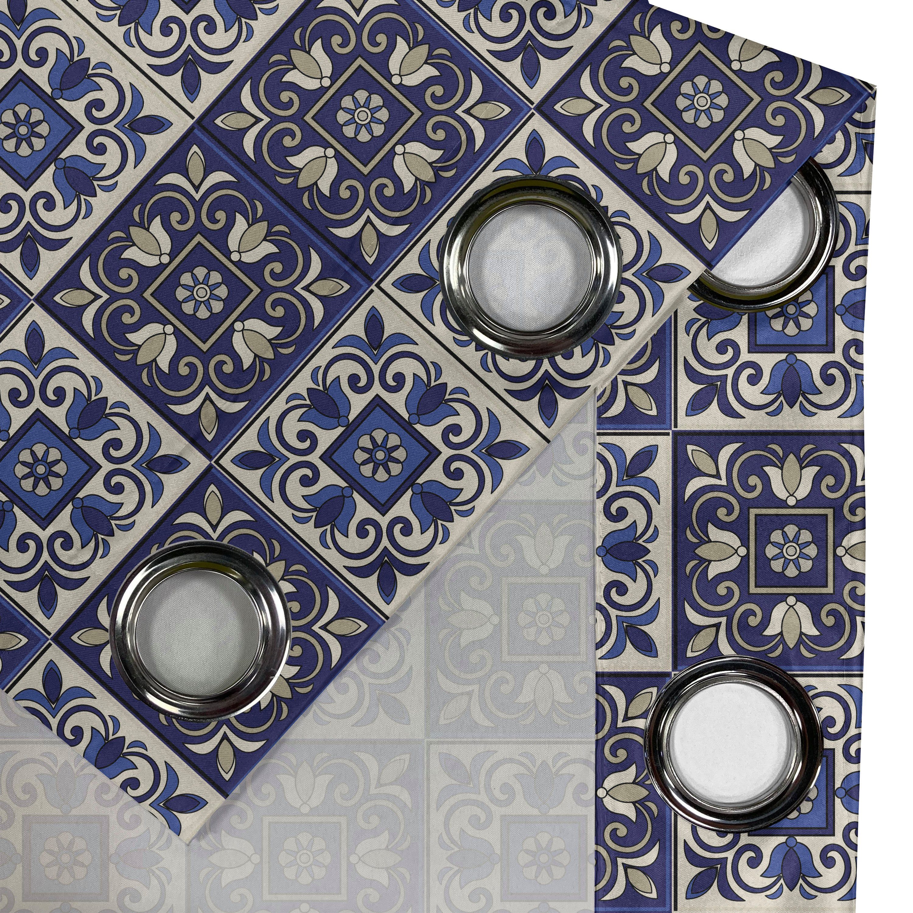 Abakuhaus, Dekorative marokkanisch Gardine Wohnzimmer, Schlafzimmer für Squares Azulejos 2-Panel-Fenstervorhänge