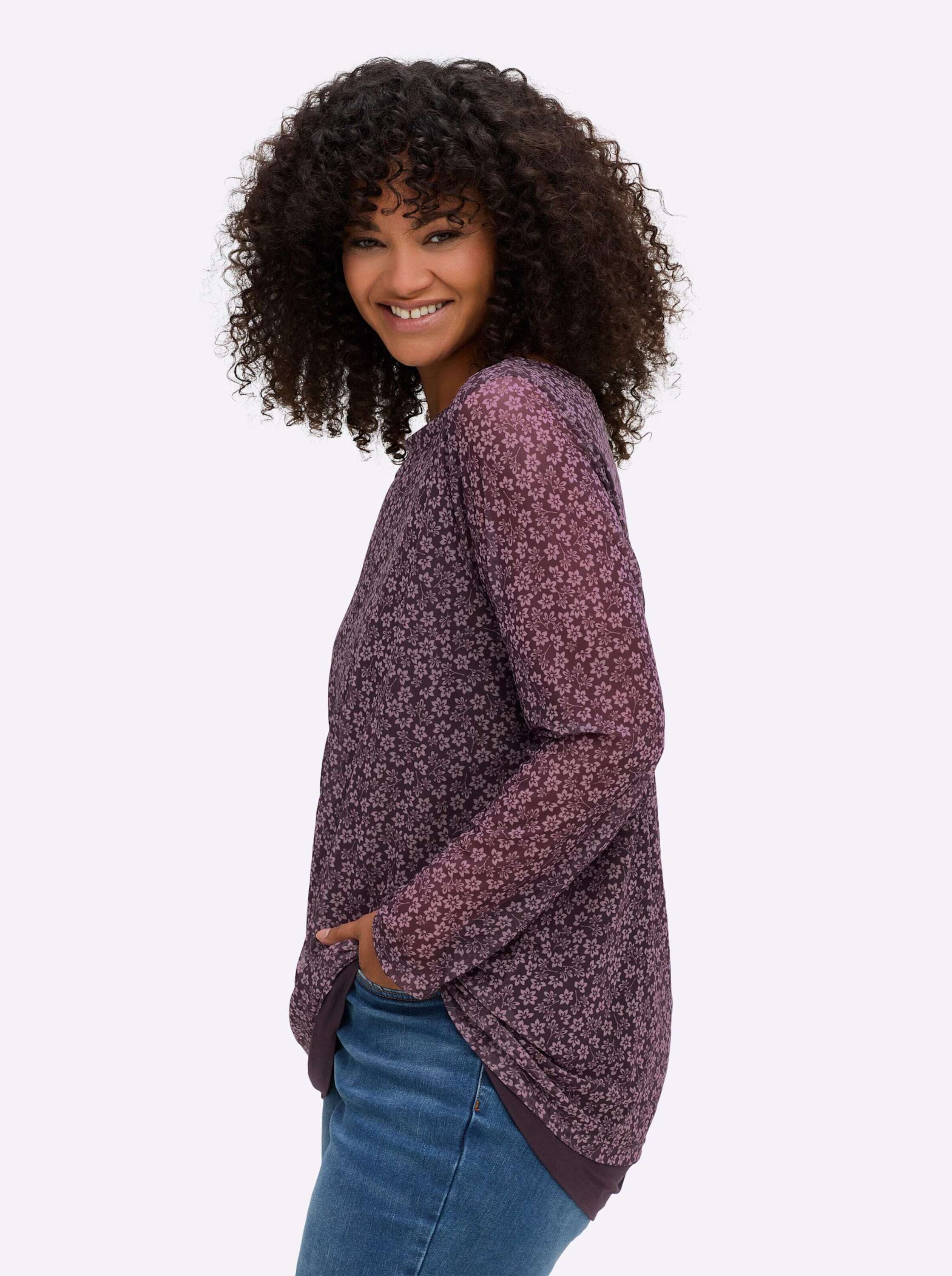 Sheego T-Shirt Mesh-Shirt Langarm