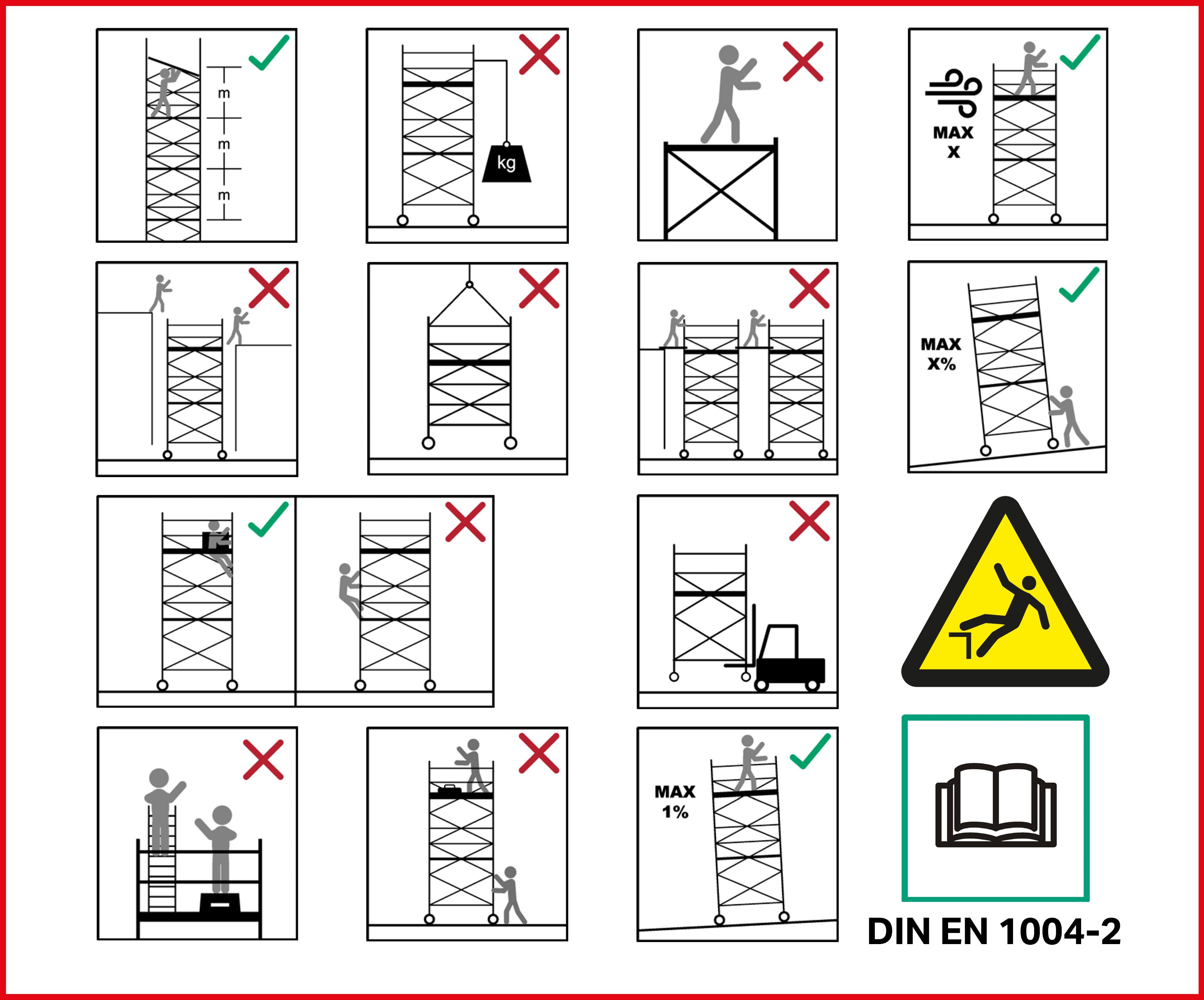 ALTEC Aluminium Rollfix 2.0 700 mobile scaffold with Ø125mm wheels and wall anchors, Made in Germany, working height 7 meters