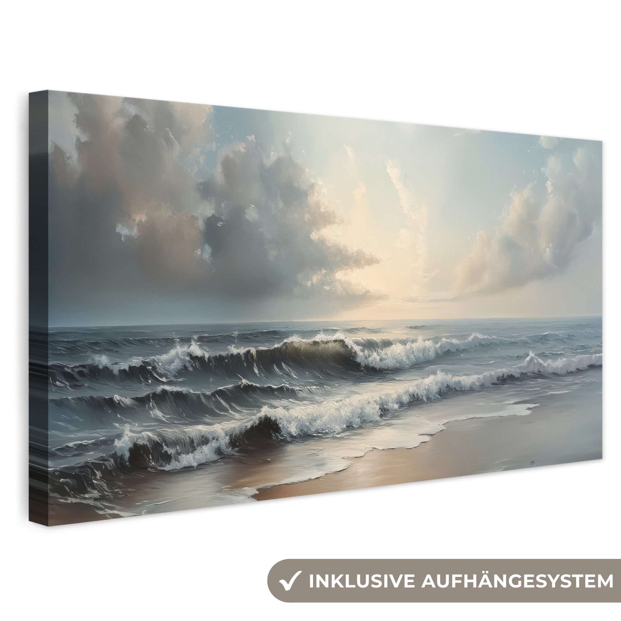OneMillionCanvasses® Leinwandbild Panorama Strand - Meer - Sonnenuntergang, Fotodruck (1 St), Wandbild, Deko Schlafzimmer Wohnzimmer Flur 40x20 cm