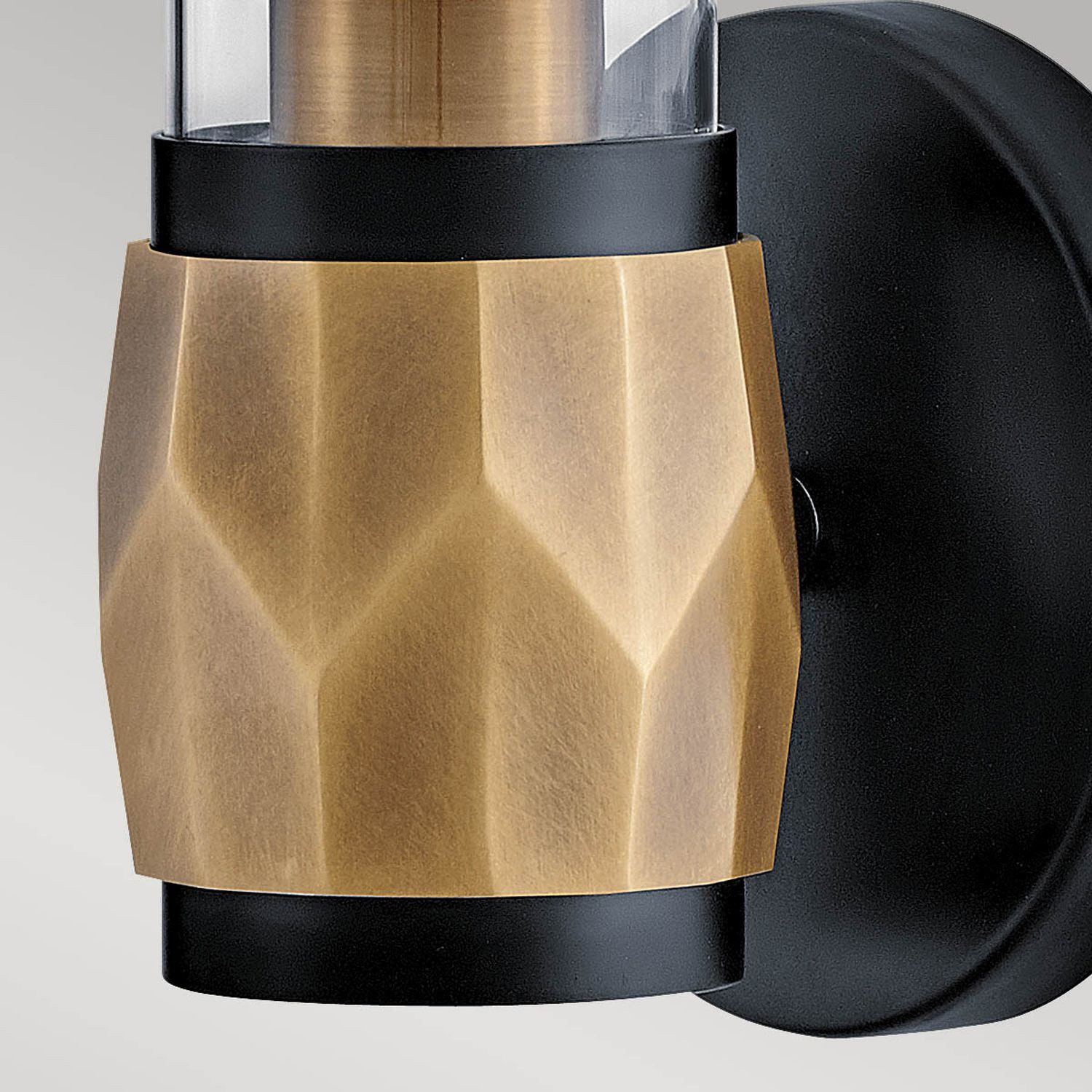 Licht-Erlebnisse Wandleuchte GRETA, ohne Leuchtmittel, Metall Glas E27 IP44 H: 34,6 cm in Schwarz Messing Antik Modern