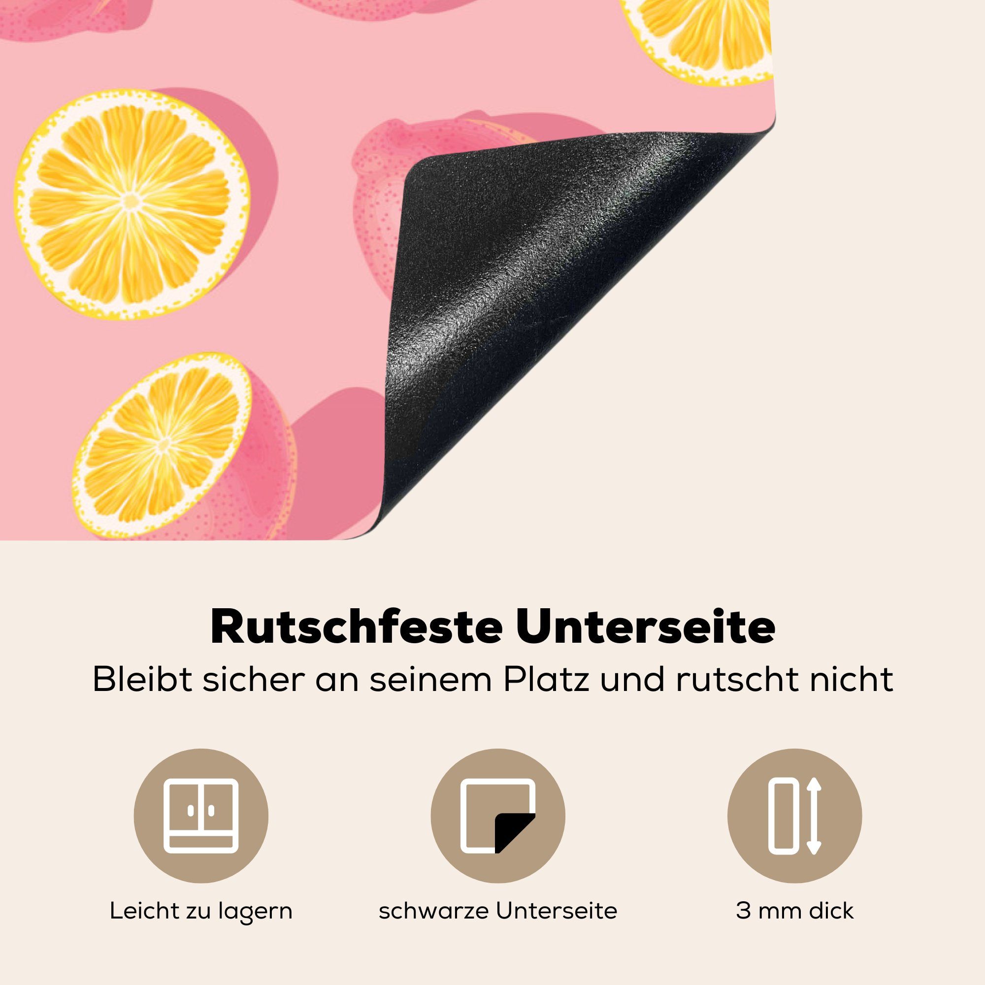MuchoWow die Schutz küche, (1 81x52 - - Rosa Induktionskochfeld Herdblende-/Abdeckplatte Gelb, tlg), Vinyl, cm, Ceranfeldabdeckung für Sommer Zitrone -