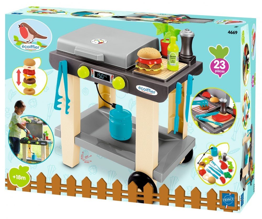 Ecoiffier Kinder-Küchenset Outdoor Spielzeug Garten Grill Plancha Gasgrill Burger 7600004669