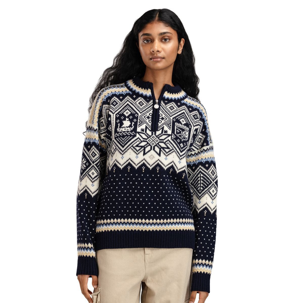 Dale of Norway Fleecepullover VM Trondheim Fem. Sweater Eleganter Wollpullover mit Retro-Design, inspiriert von der Ski-WM
