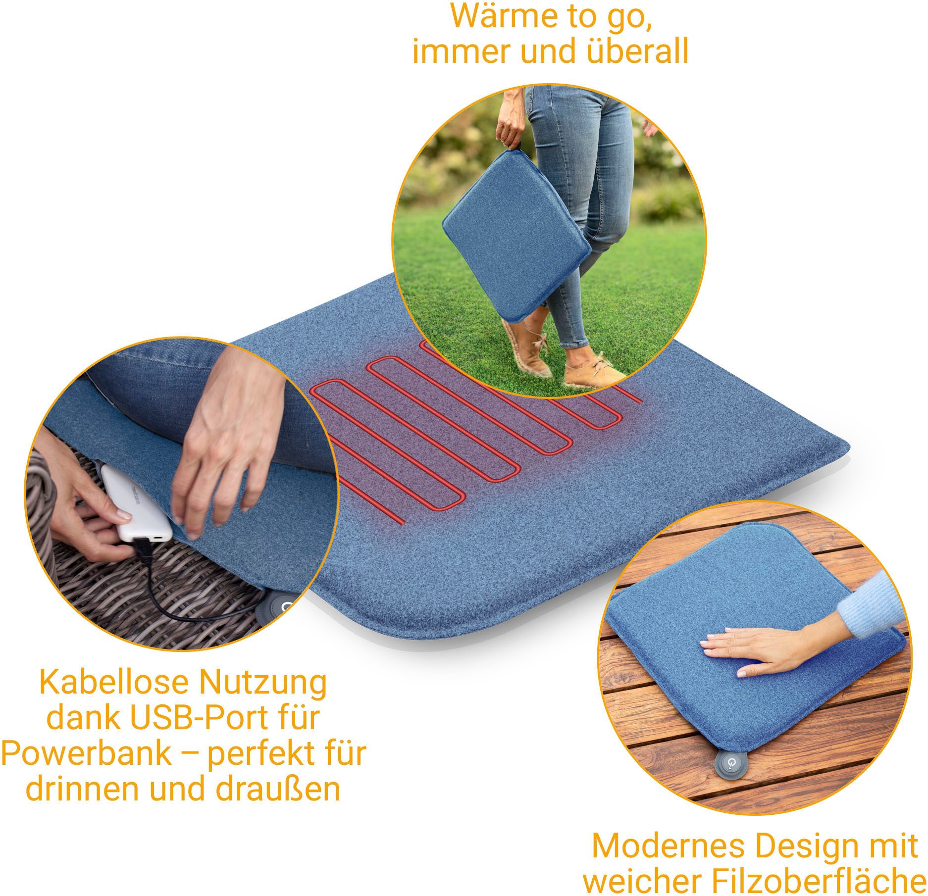 medisana Sitzheizkissen OL 650, Wärme to go, mobile & kabellose Anwendung, modernes Design mit Filz