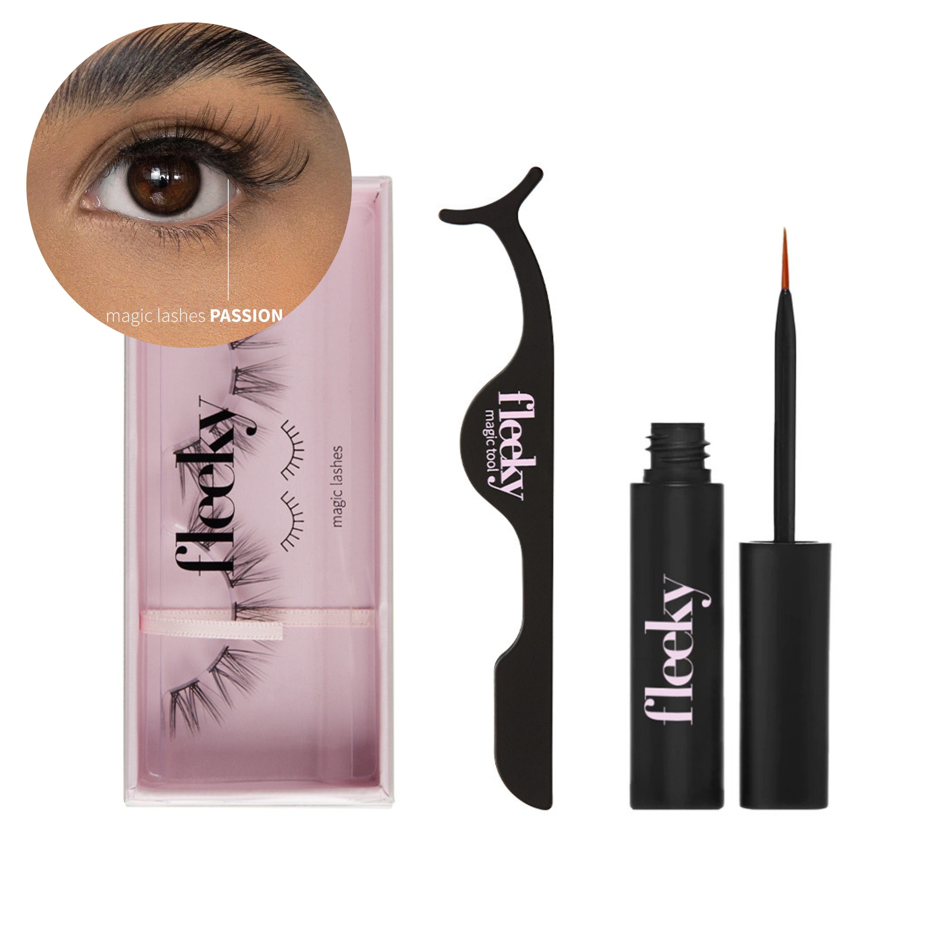 fleeky Bandwimpern fleeky fleek, Lashhelper tierversuchfreie und Wimpern Kleben on fake Vegane Lashes aus Lashes perfekten - & für Magic Augenaufschlag Synthetikhaar künstliche Glue Passion deinen mit zum