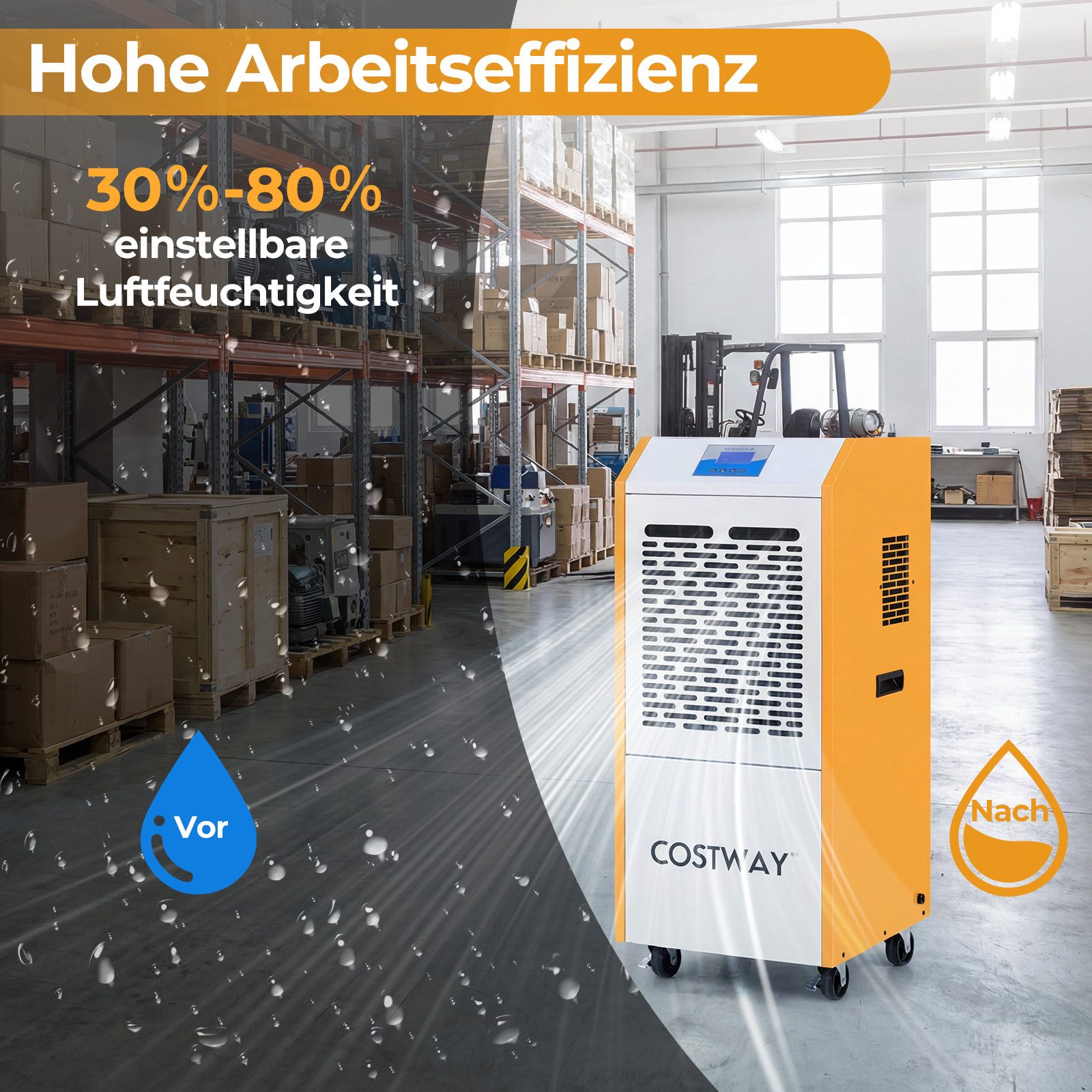 COSTWAY Luftentfeuchter, Entfeuchtung 90 l/Tag, mit Ablaufschlauch, 24H Timer