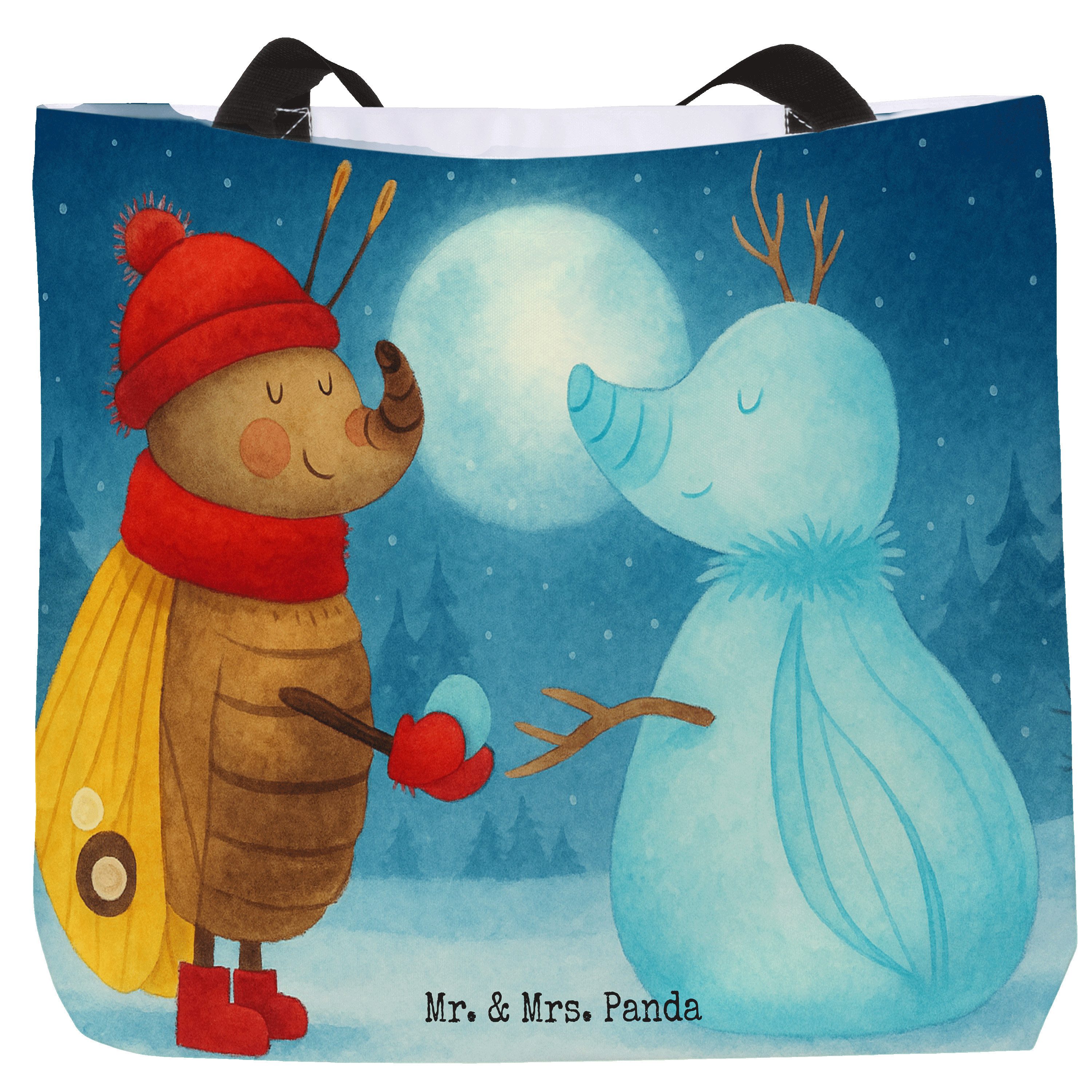 Mr. & Mrs. Panda Shopper Nachtfalter Schneemann Design, Schultasche, Weiß, Schnee, Weihnachten (Packung), Tragebeutel Schnee Beutel