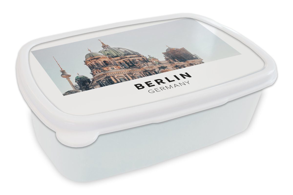 Erwachsene, Berlin Lunchbox - Mädchen Kunststoff, Deutschland MuchoWow und für - (2-tlg), Domtoren, weiß Brotbox Brotdose, Kinder für Jungs und