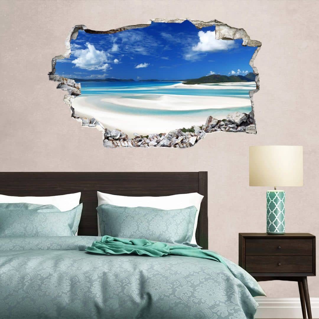 Strandurlaub Mauerdurchbruch Aufkleber Whitehaven Beach, Wandtattoo Wall Art K&L Wandbild 3D Wandtattoo Badezimmer selbstklebend Küste