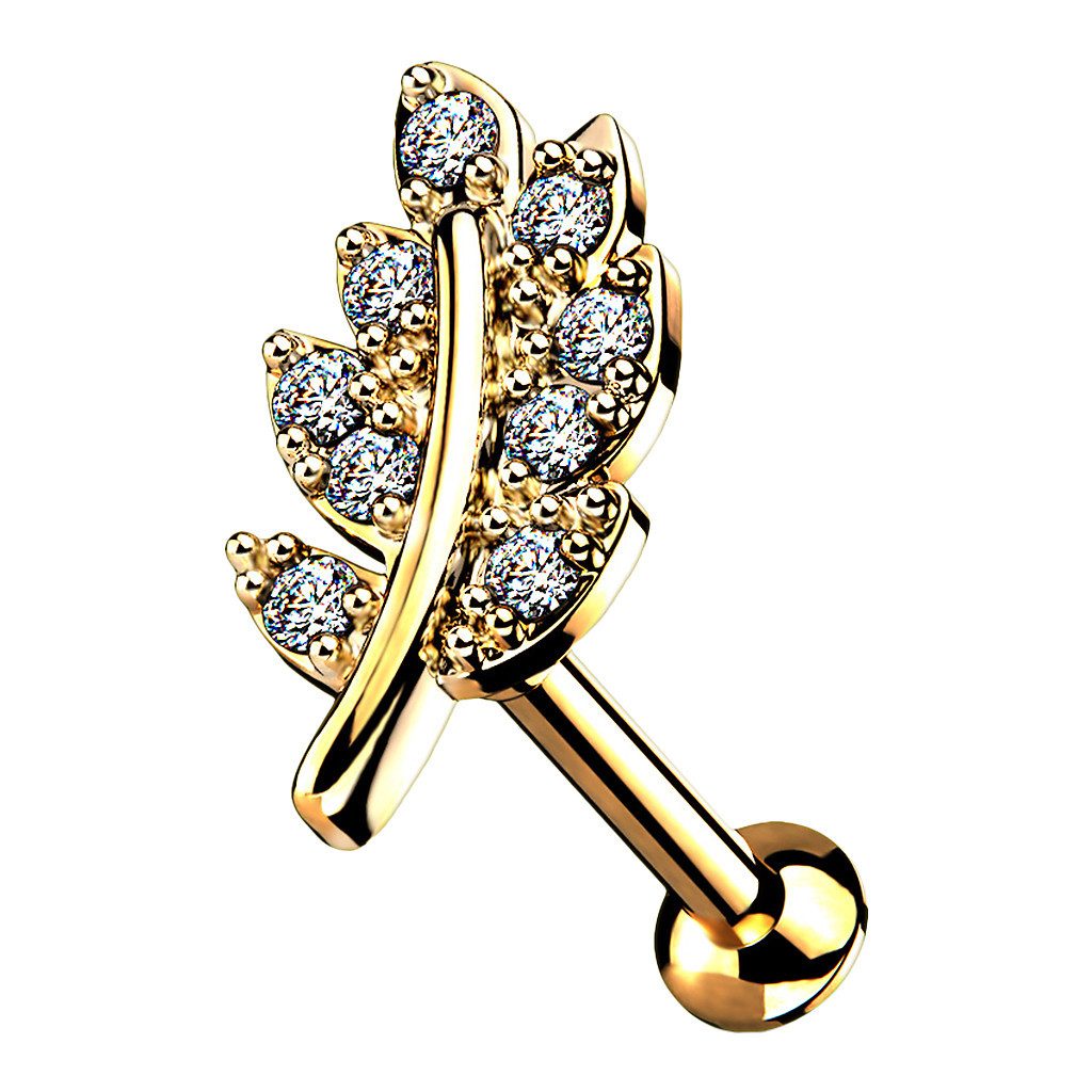 Piercing-Set Tragus Labret Piercing Stecker flach Kristall Blatt Gold 6mm