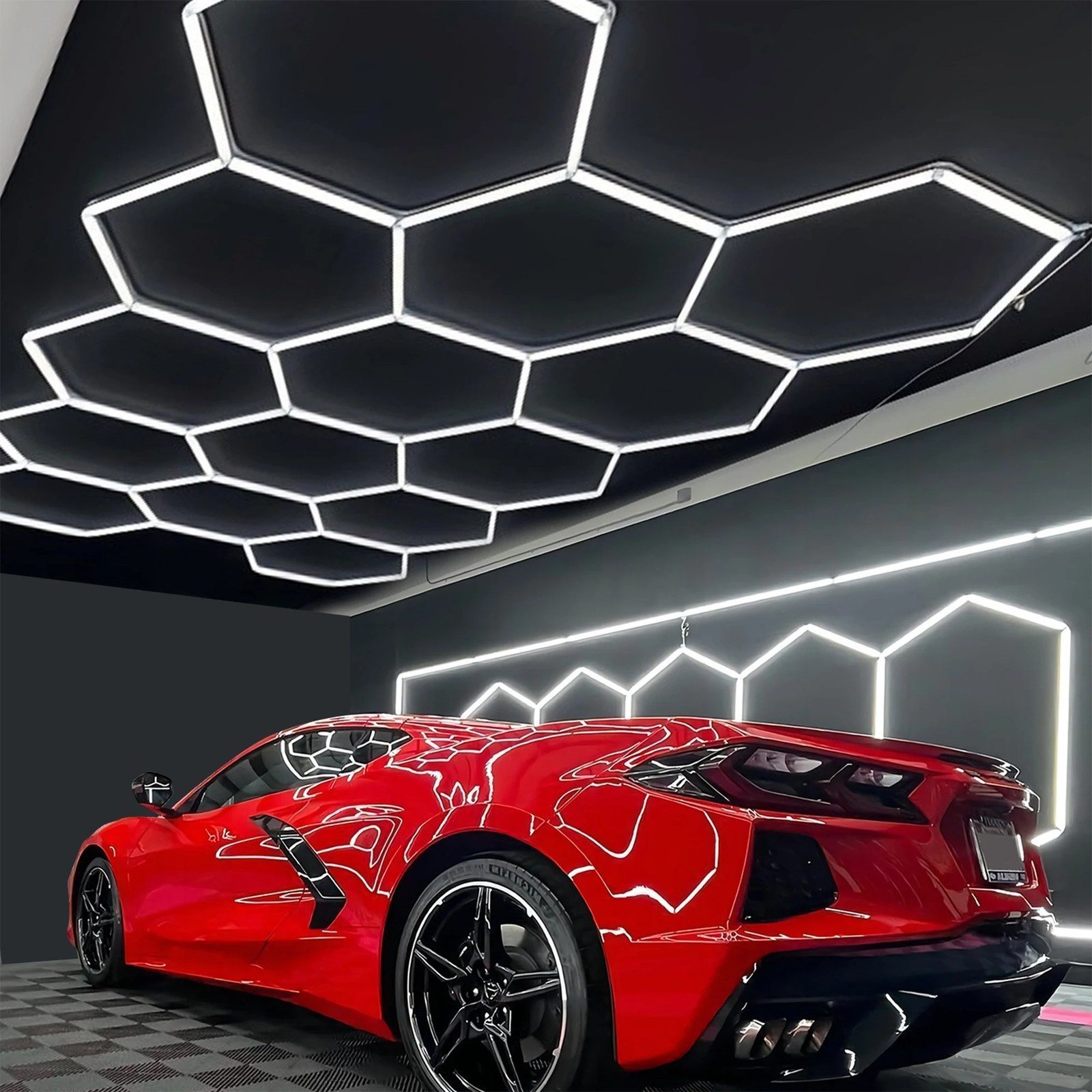 oyajia Deckenleuchten Rahmenlos 14er-Pack Hexagon LED Garagenleuchte, 6500K 534W Wabenlicht, Hexagon LED, LED Garage Light für Garage, Studio, Parkplatz, Auto-Detailing-Shop