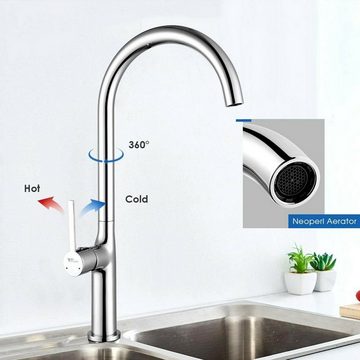 Amzdeal Waschtischarmatur Wasserhahn Küchenarmatur Armatur Messing, verchromt, 360° drehbar