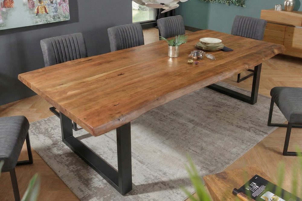 riess-ambiente Baumkantentisch MAMMUT 220cm braun/schwarz - Akazie, Massivholz, U-Gestell, lackiert (Einzelartikel, 1-St), Industrial Design & bis zu 12 Personen – ideal für Dein Loft-Esszimmer