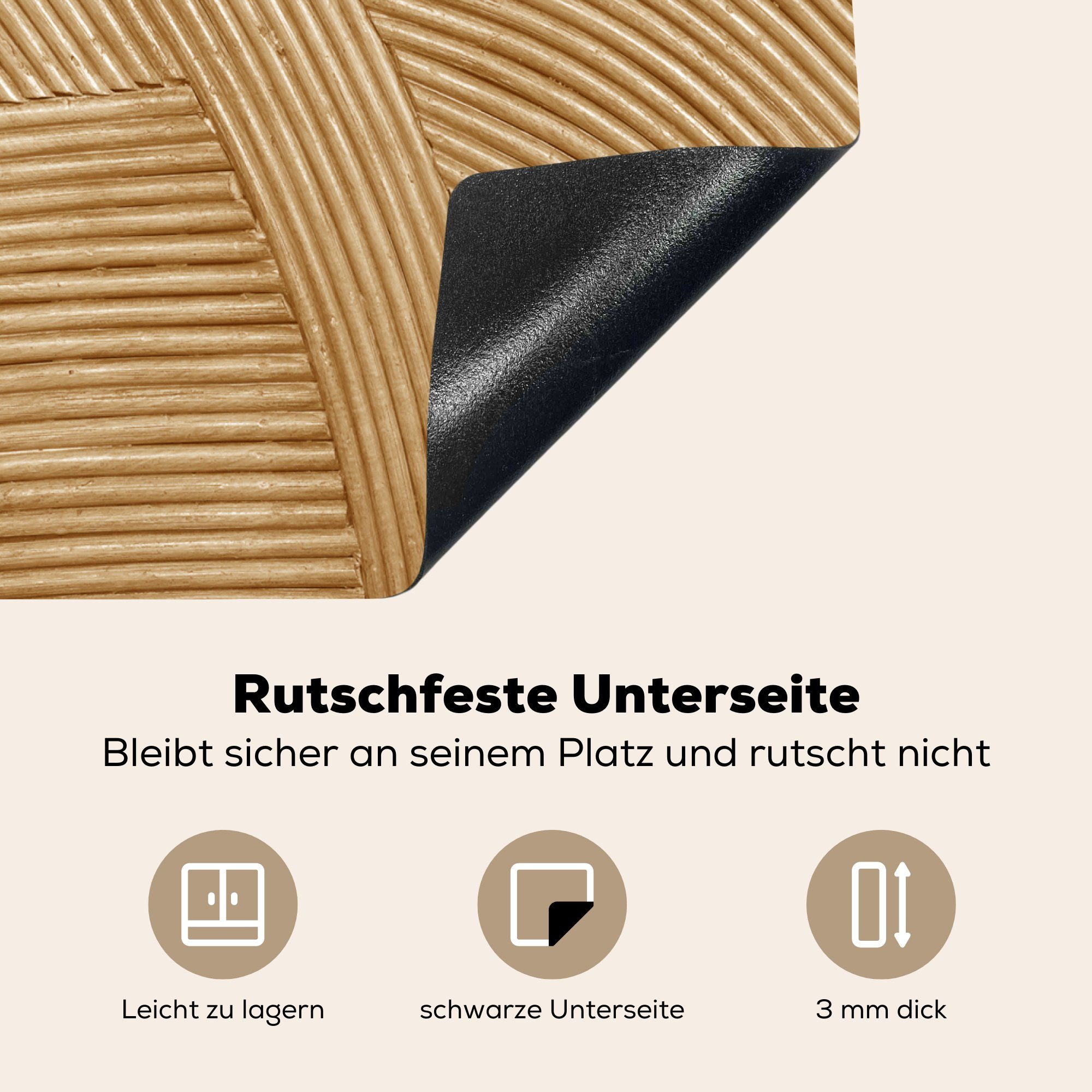 Herdblende-/Abdeckplatte Natur Rattan, (1 Vinyl, - tlg), Küchen für MuchoWow Induktionskochfeld Dekoration 58x51 - cm, - Kunst Induktionsherd, Struktur