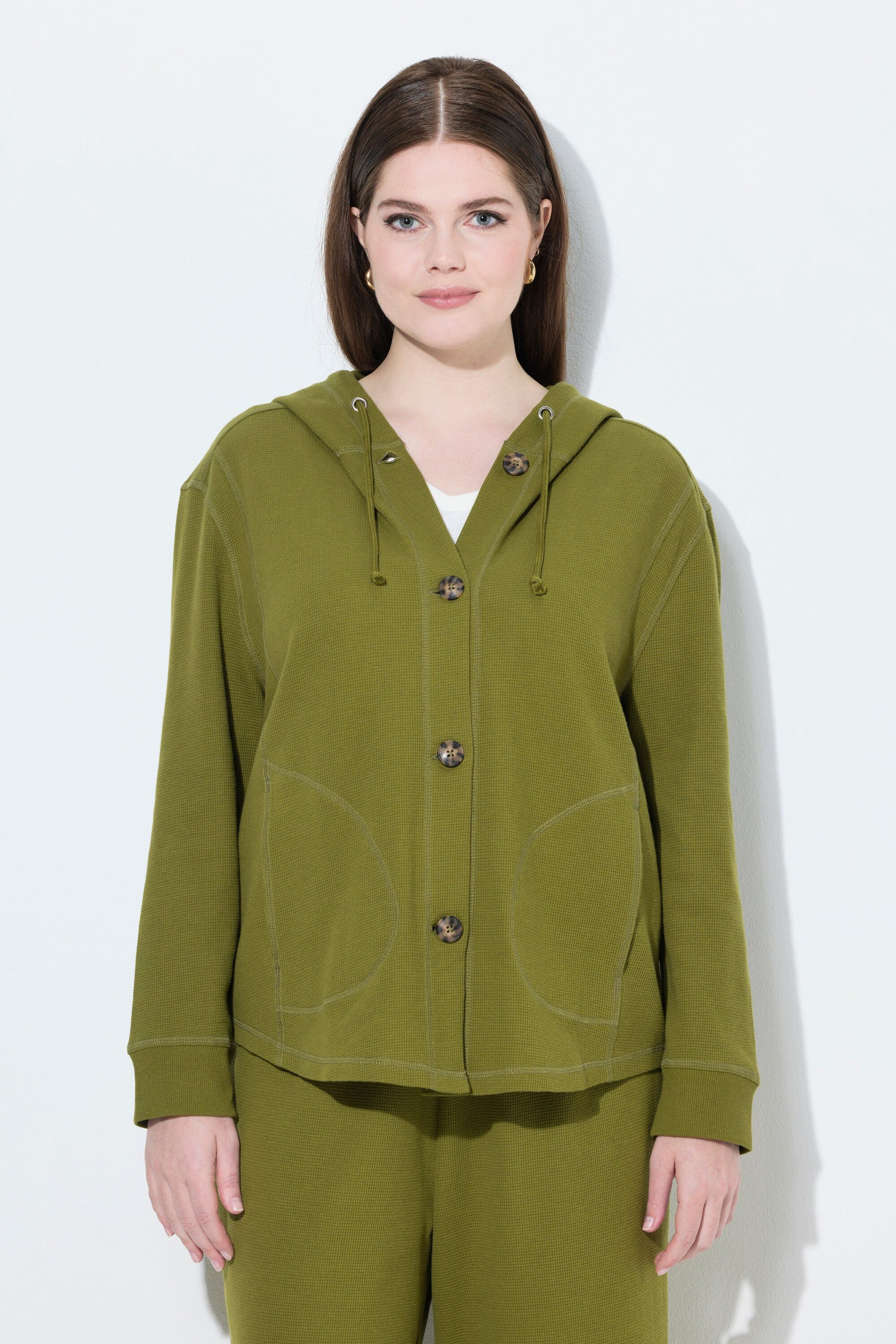 Ulla Popken Sweatjacke Sweatjacke Waffelstruktur Kapuze Biobaumwolle günstig online kaufen