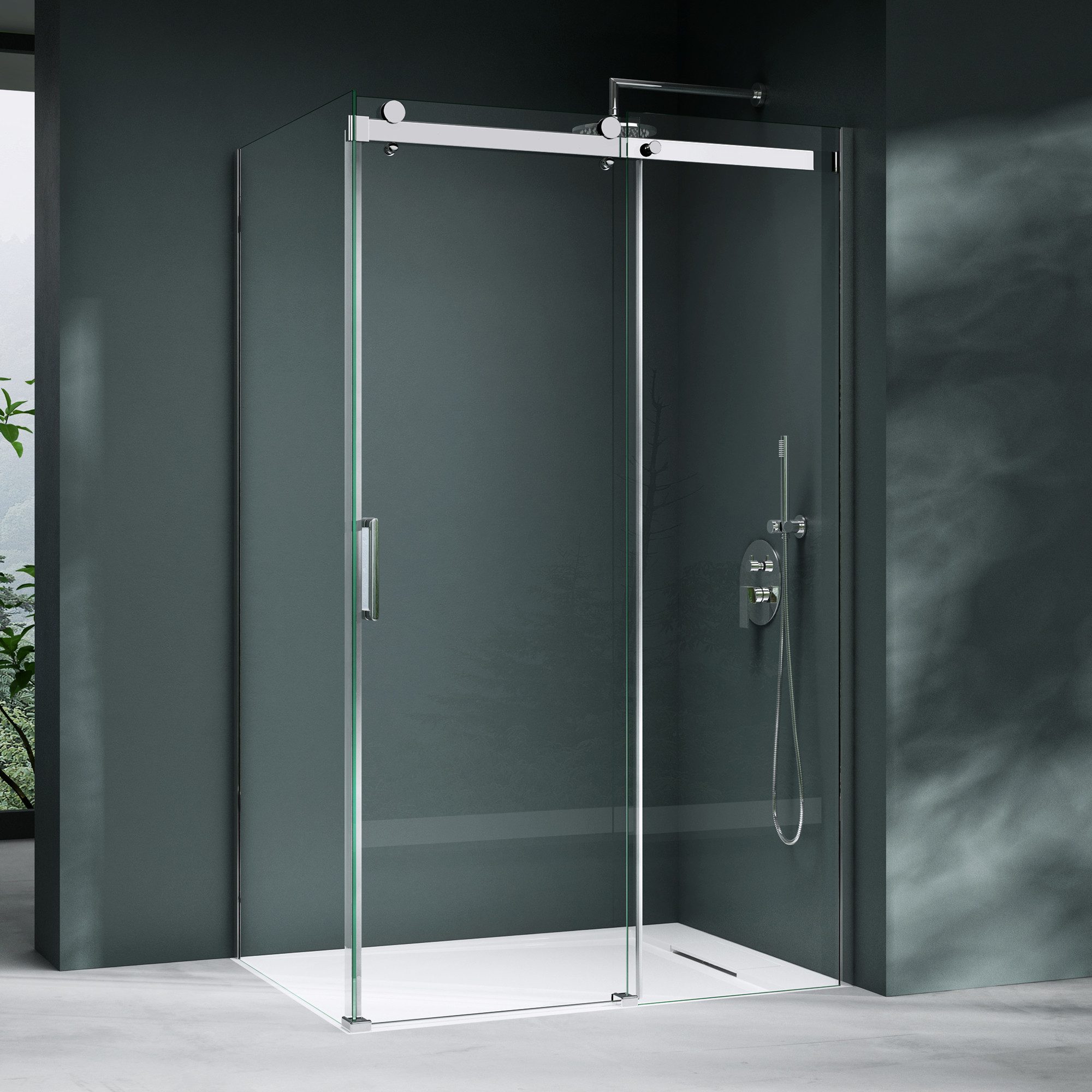 Mai & Mai Eckdusche Duschkabine Schiebetür Duschabtrennung 8mm ESG Nano H:195cm Rav17, BxT: 100x70 cm, Einscheibensicherheitsglas, ebenerdiger Einbau möglich