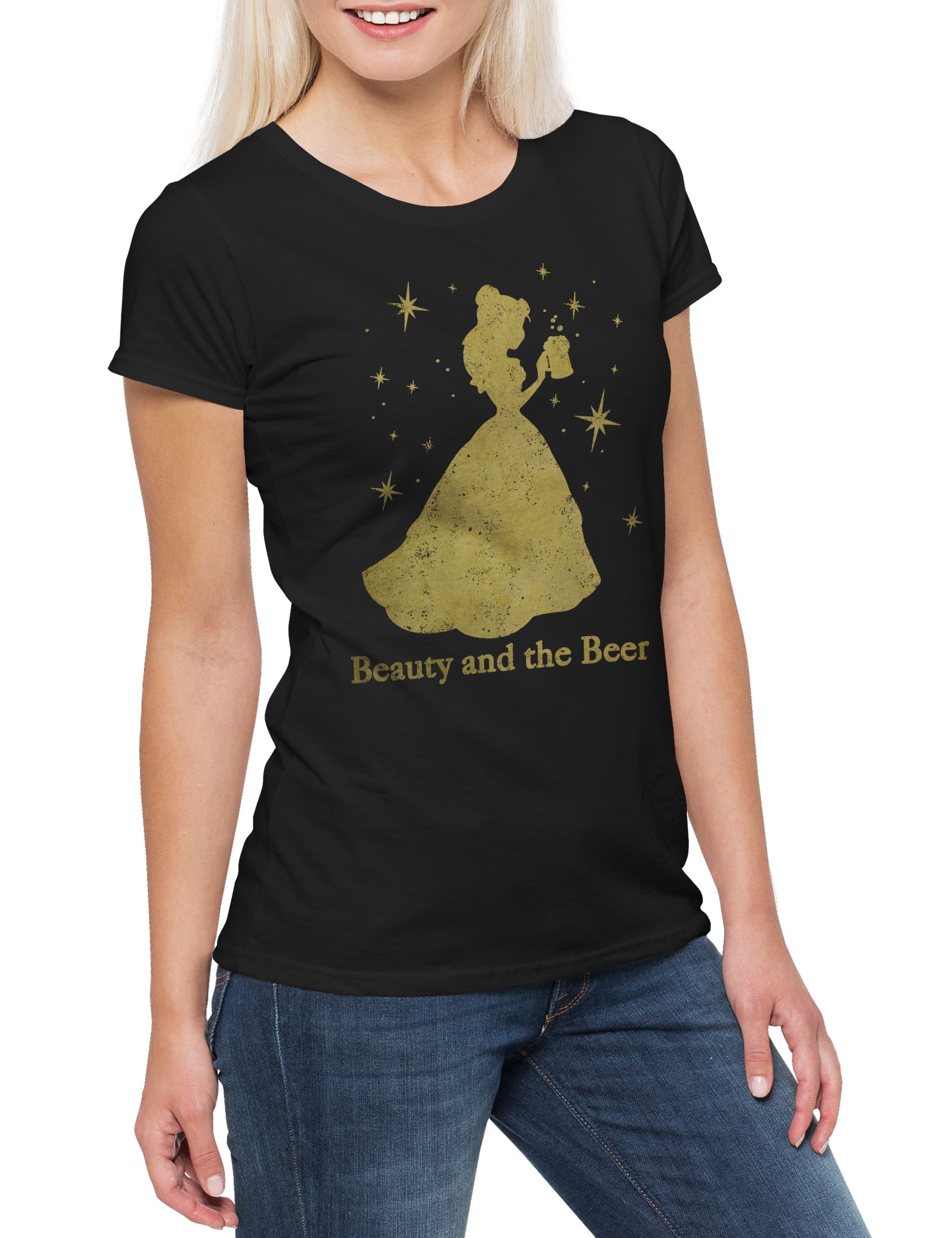 Print-Shirt Beauty and the Beer Damen T-Shirt Bier Besoffen Karneval Fasching