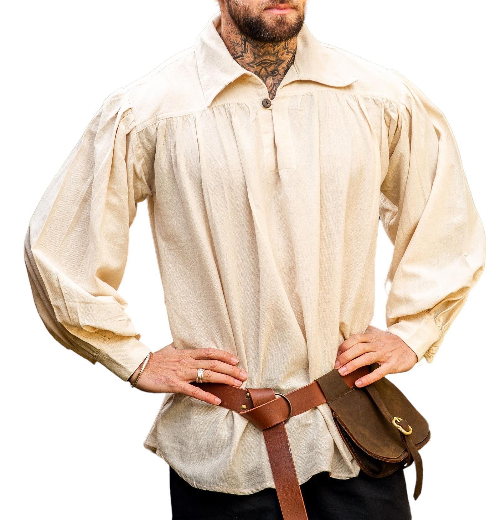 Leonardo Carbone Piraten-Kostüm Piratenhemd "James" mit Flachkragen, Holzknopf, voluminöse Ärmel