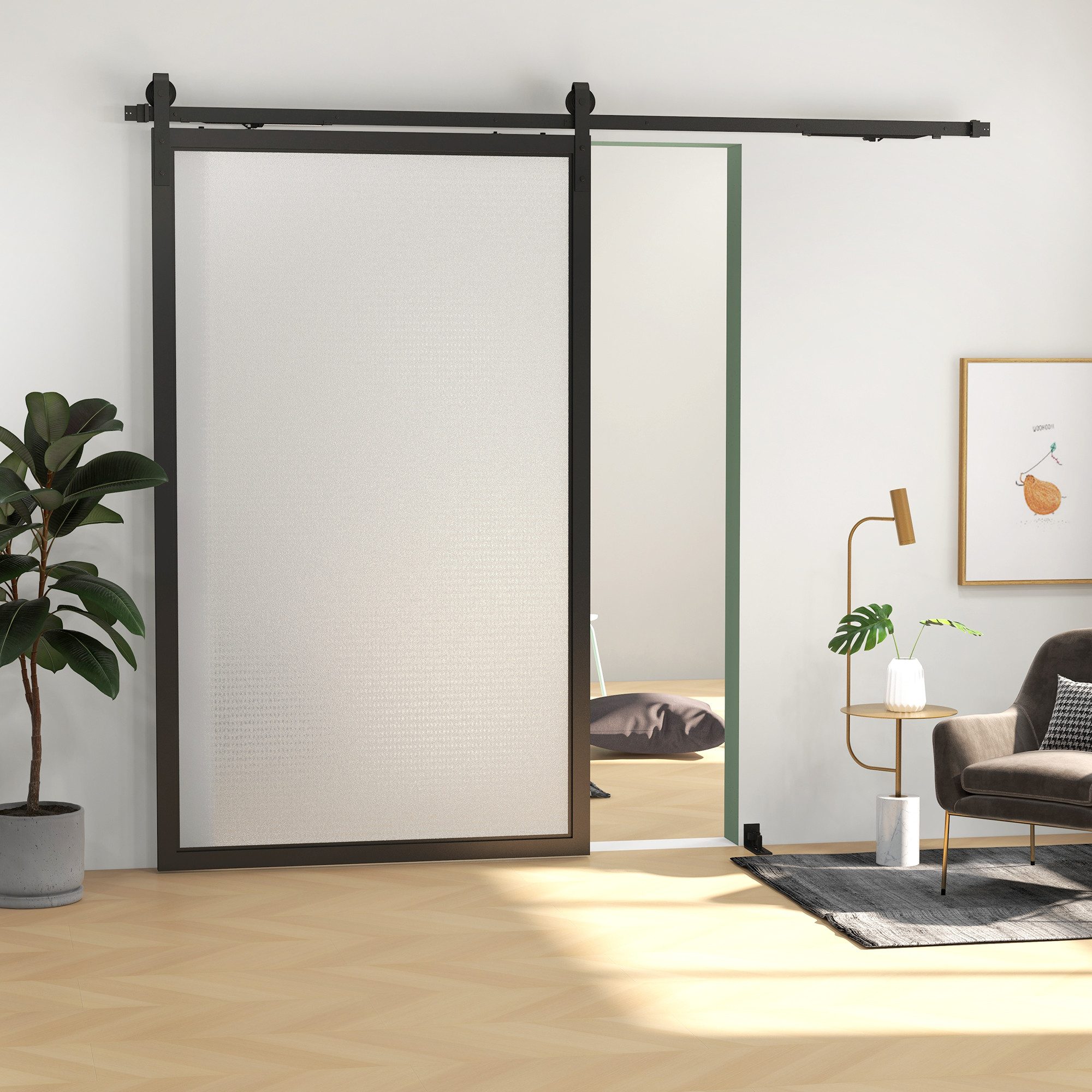 HOMCOM Türbeschlag Schiebetüren-Beschlagsatz 244 cm Komplett-Set, Schiebetürsystem (Zubehör für Schiebetüren, 1 St., Beschläge für Schiebetüren), Stahl, Schwarz