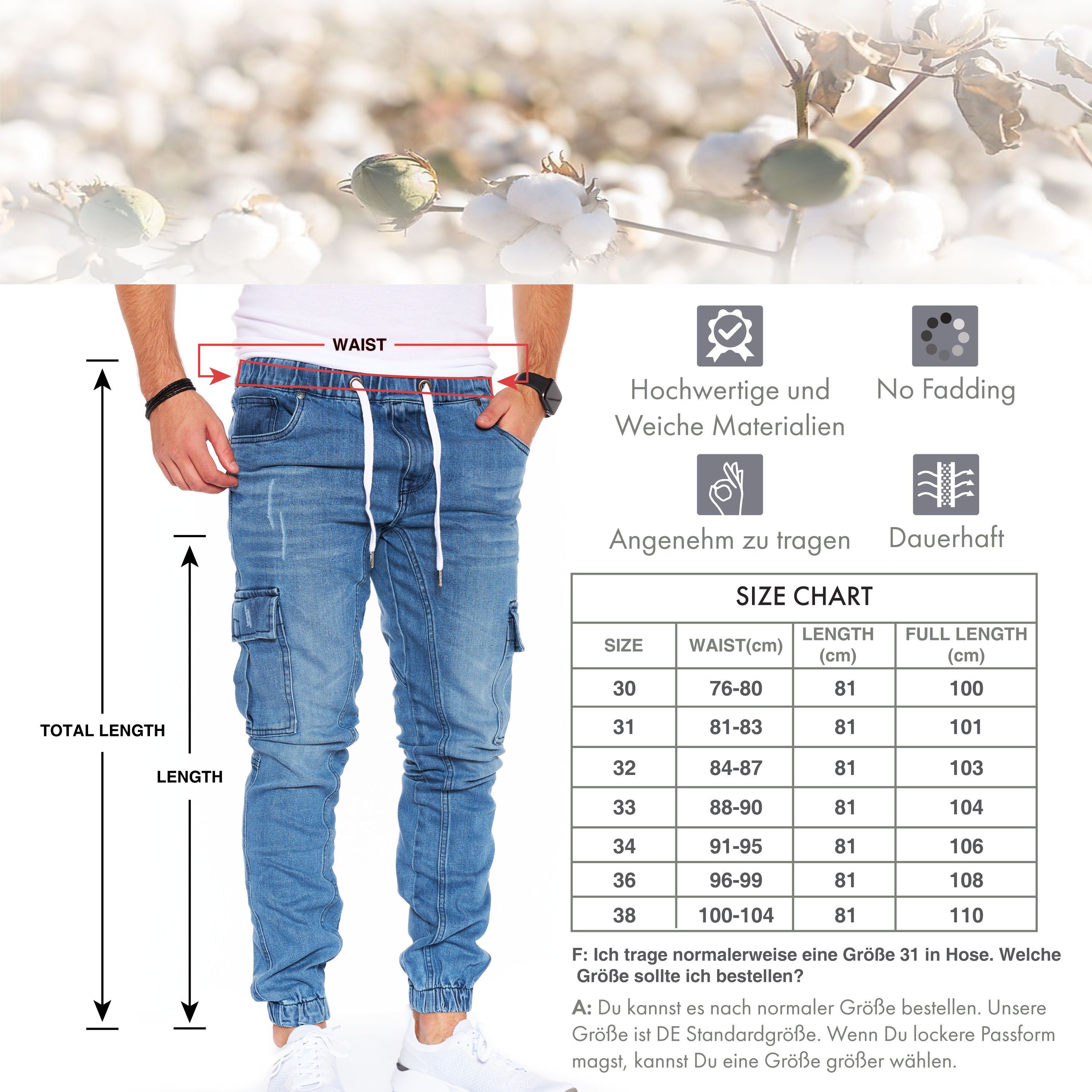 Styleko Cargohose 8003 Herren Cargohose Cargo Jeans Hose für Männer Jungen Regular Denim