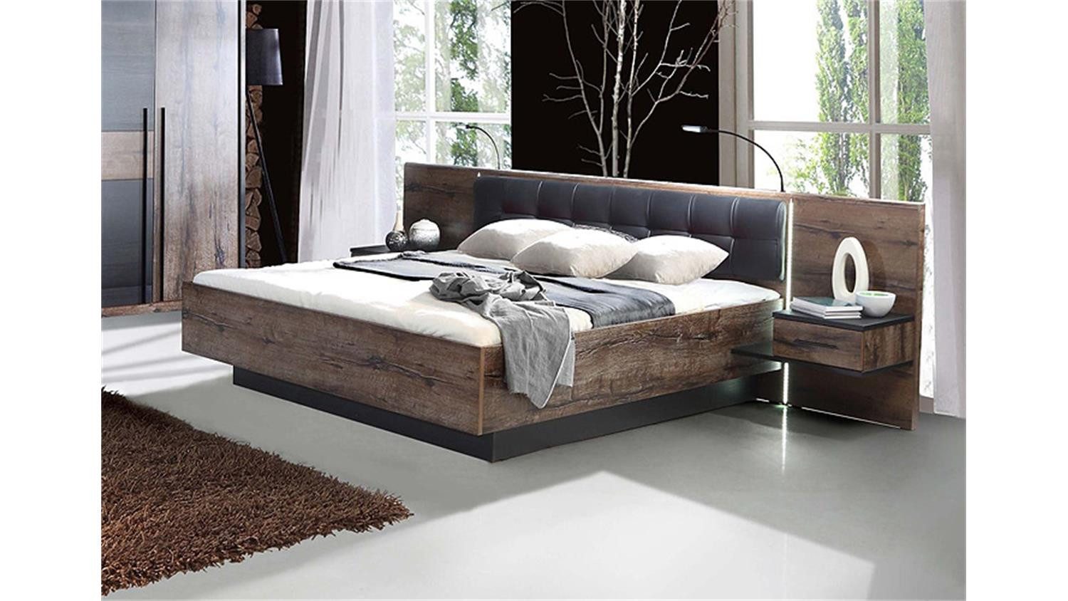 Forte Bettanlage Bettanlage Bellevue Doppelbett Schwarzeiche und Schlammeiche LED