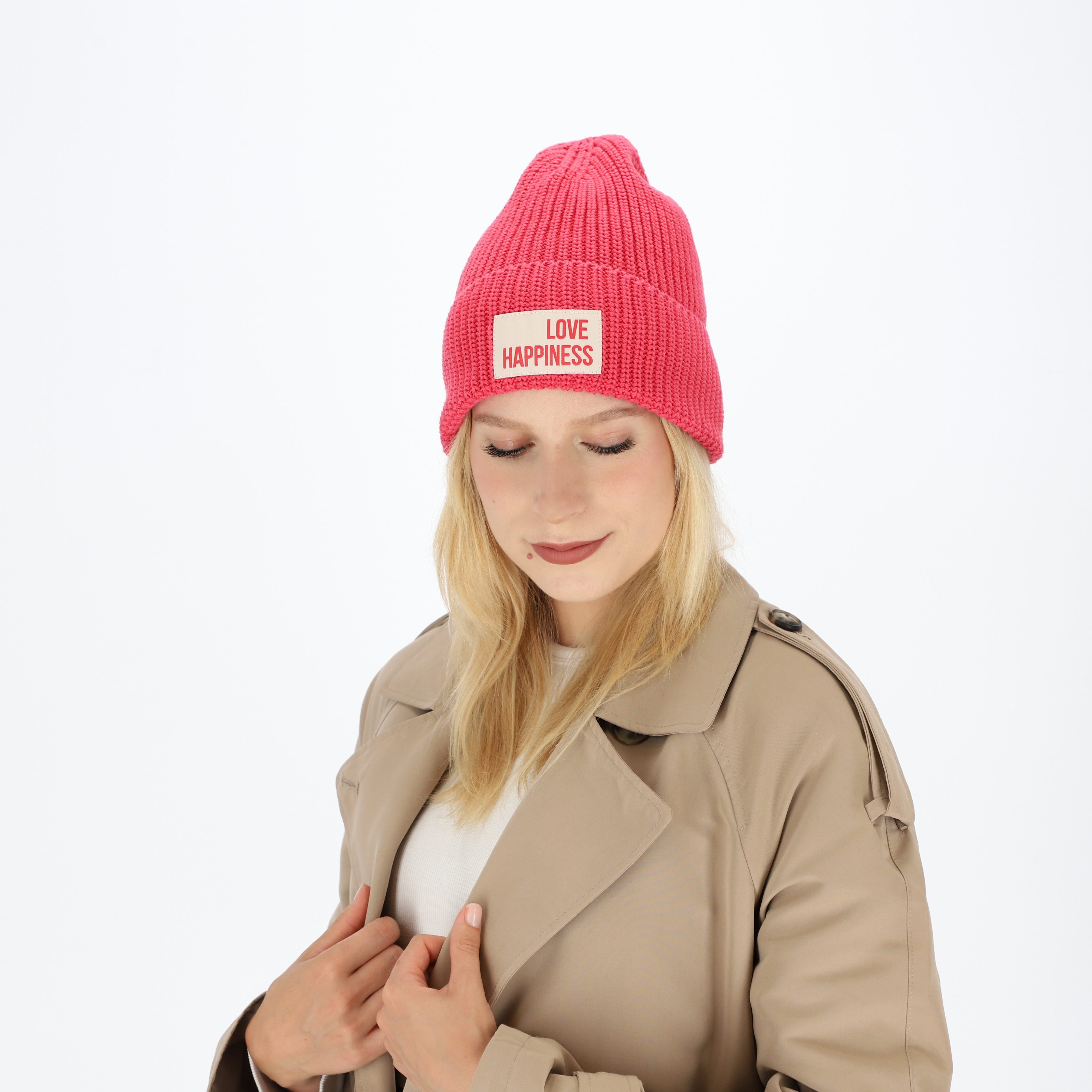 halsüberkopf Accessoires Strickmütze Achtsamkeit mit Statement-Badge günstig online kaufen