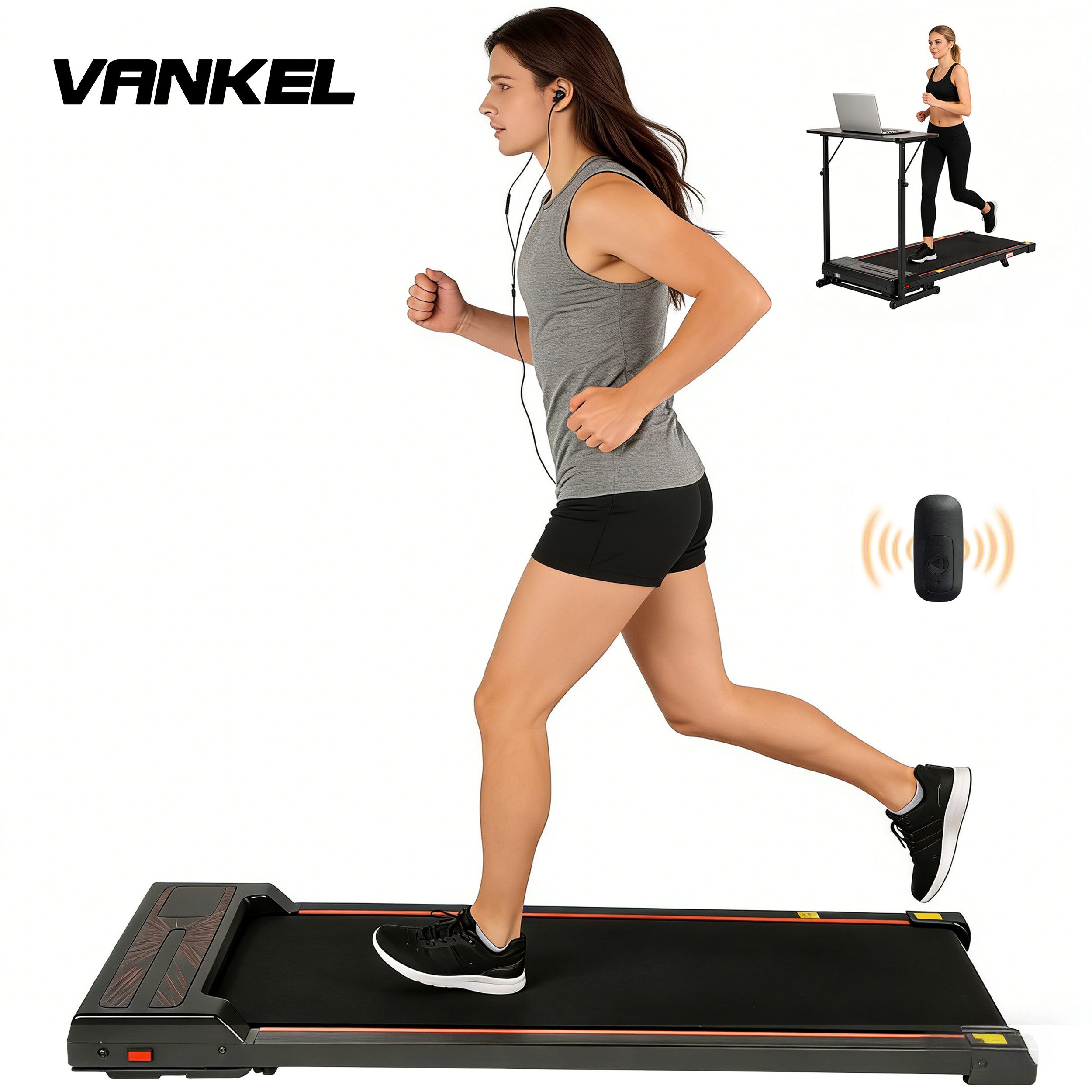 Vankel Laufband Laufband für Zuhause, Walking Pad, mit Steigung 6%, 1–6 km/h (mit LED Display, Fernbedienung), bis 110 kg, Leises Laufband für Zuhause & Büro