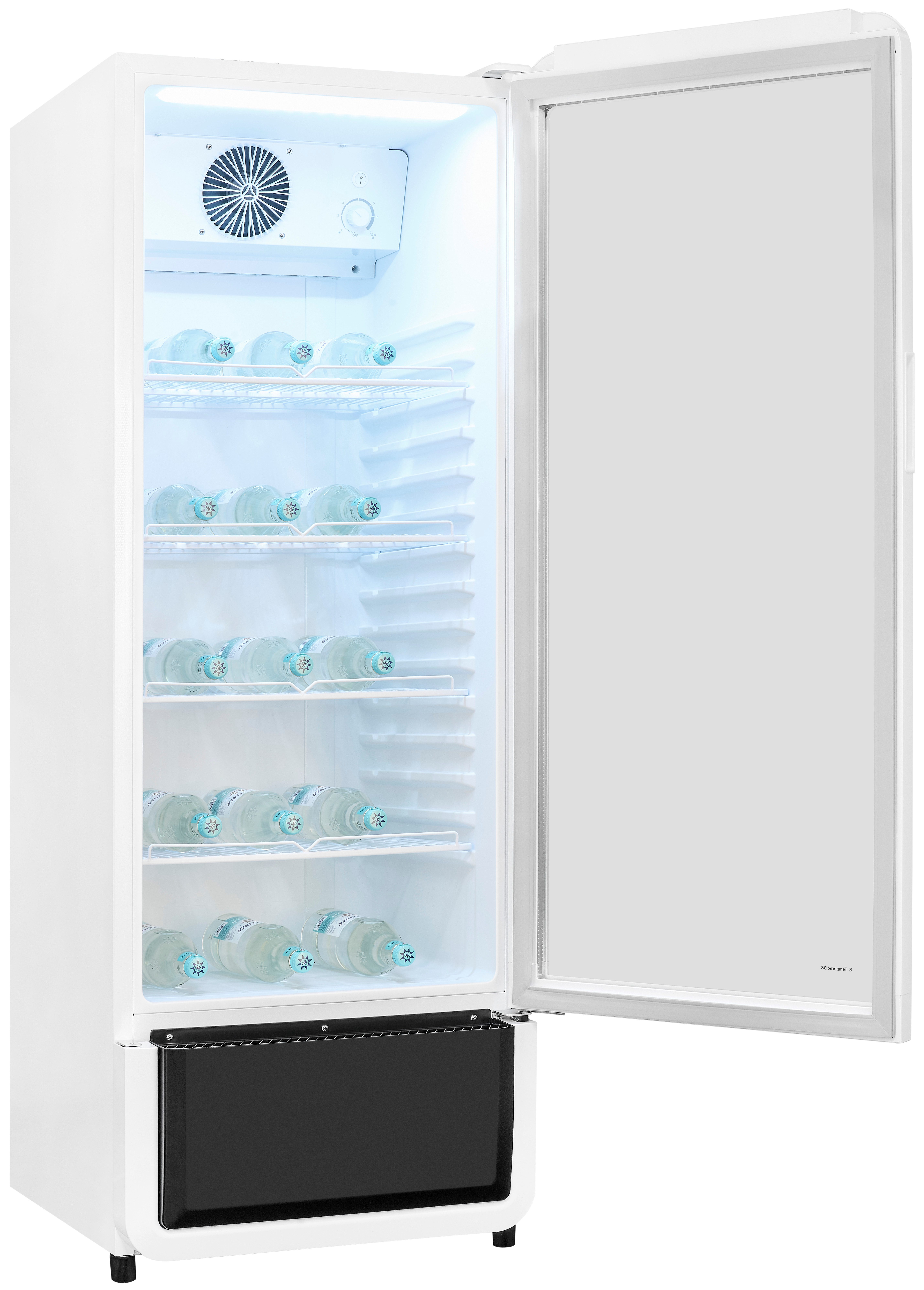 exquisit Getränkekühlschrank GKS220-GT-431D weiss, 152,5 cm hoch, 54 cm breit, Alles auf einen Blick dank Isolierglastür und übersichtliche Lagerung