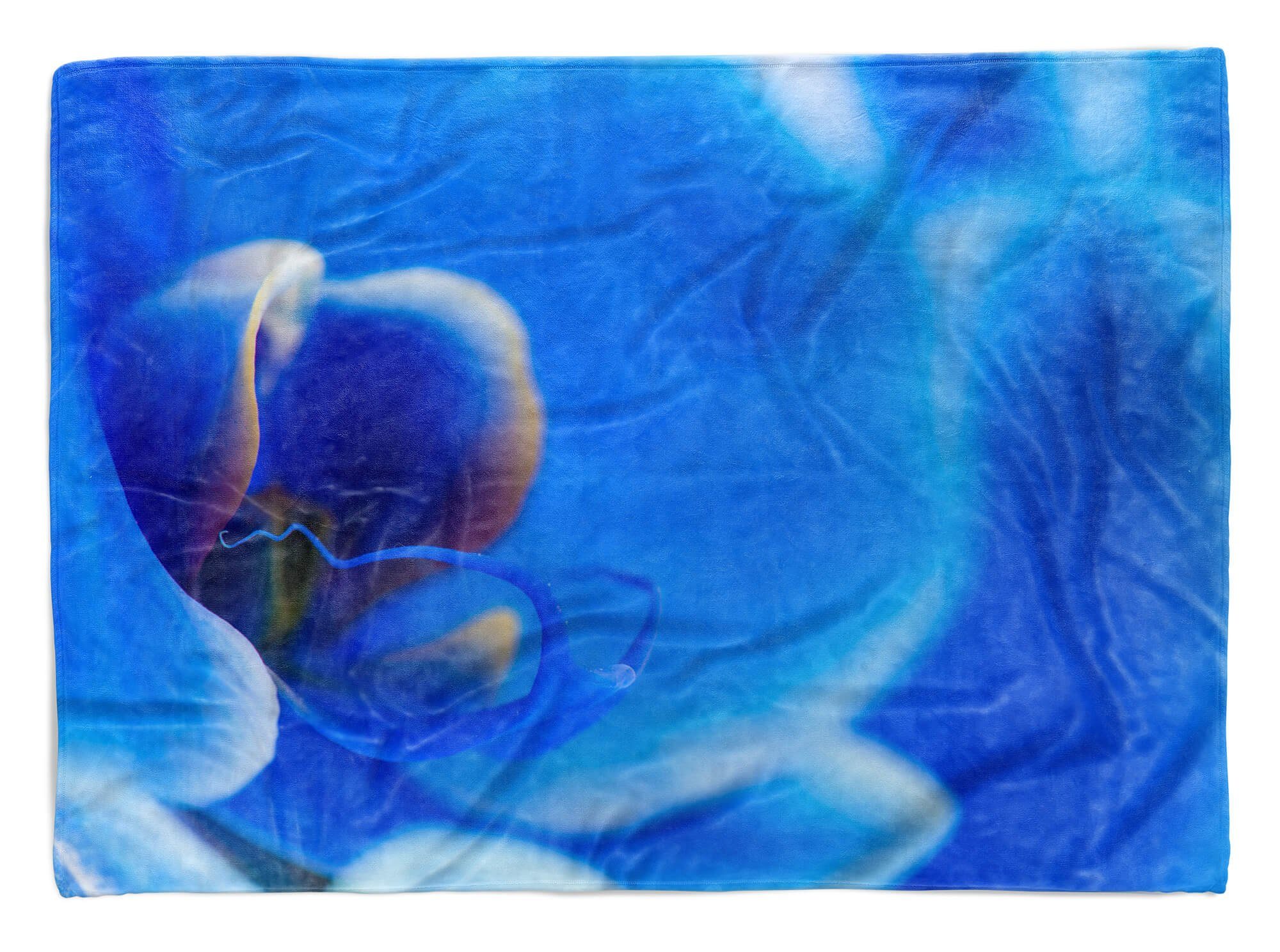 Handtuch Kuscheldecke Sinus Handtuch Art Nahauf, (1-St), Strandhandtuch Saunatuch Baumwolle-Polyester-Mix Fotomotiv Blüte mit Handtücher Blaue
