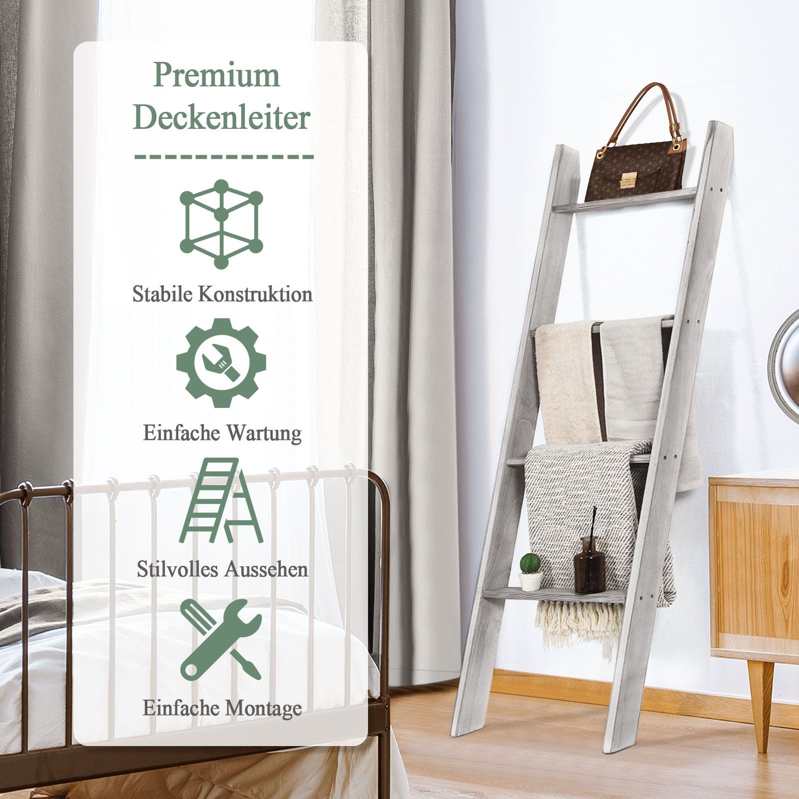 COSTWAY Handtuchleiter 5 Ebenen Handtuchhalter, aus Holz, bis 80 kg günstig online kaufen