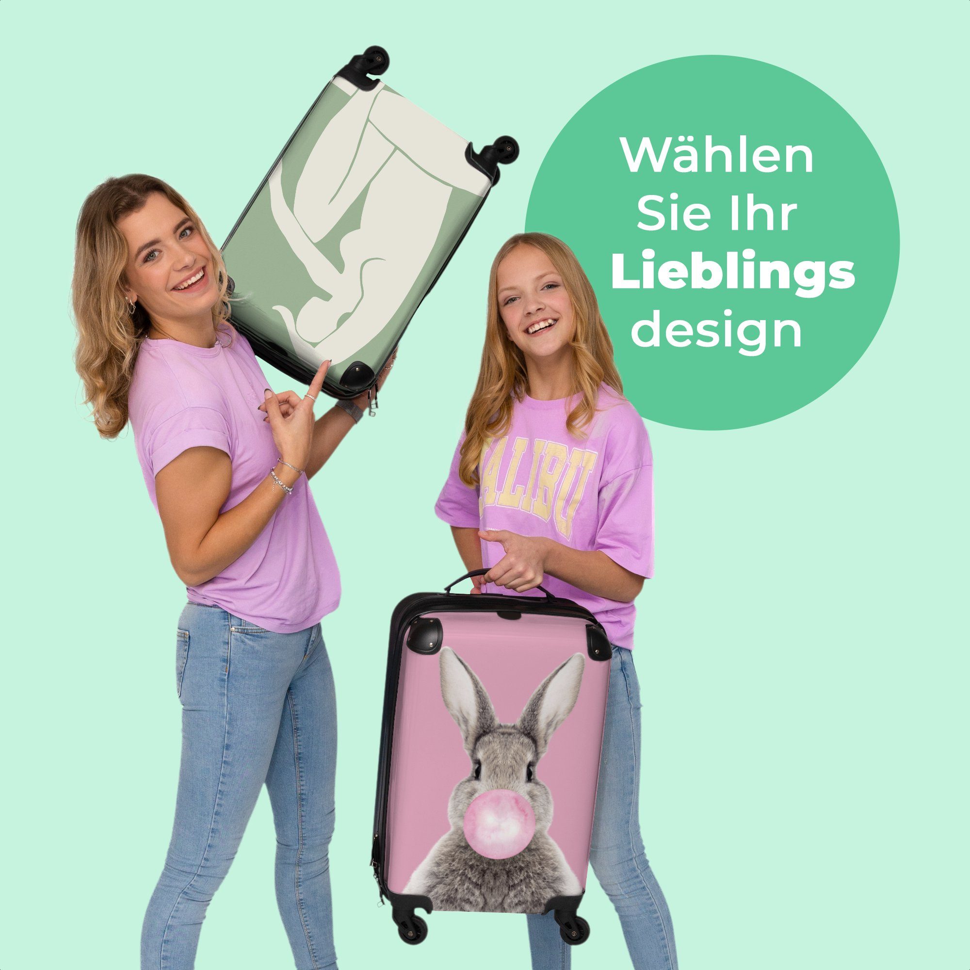 NoBoringSuitcases.com© Handgepäckkoffer Frau Reisekoffer Handgepäck - 4 - Trolley mit Minimalismus, Kleine Rollkoffer - Grün Cabin 55x35x20cm Körper Rollen, 4 - Rollen